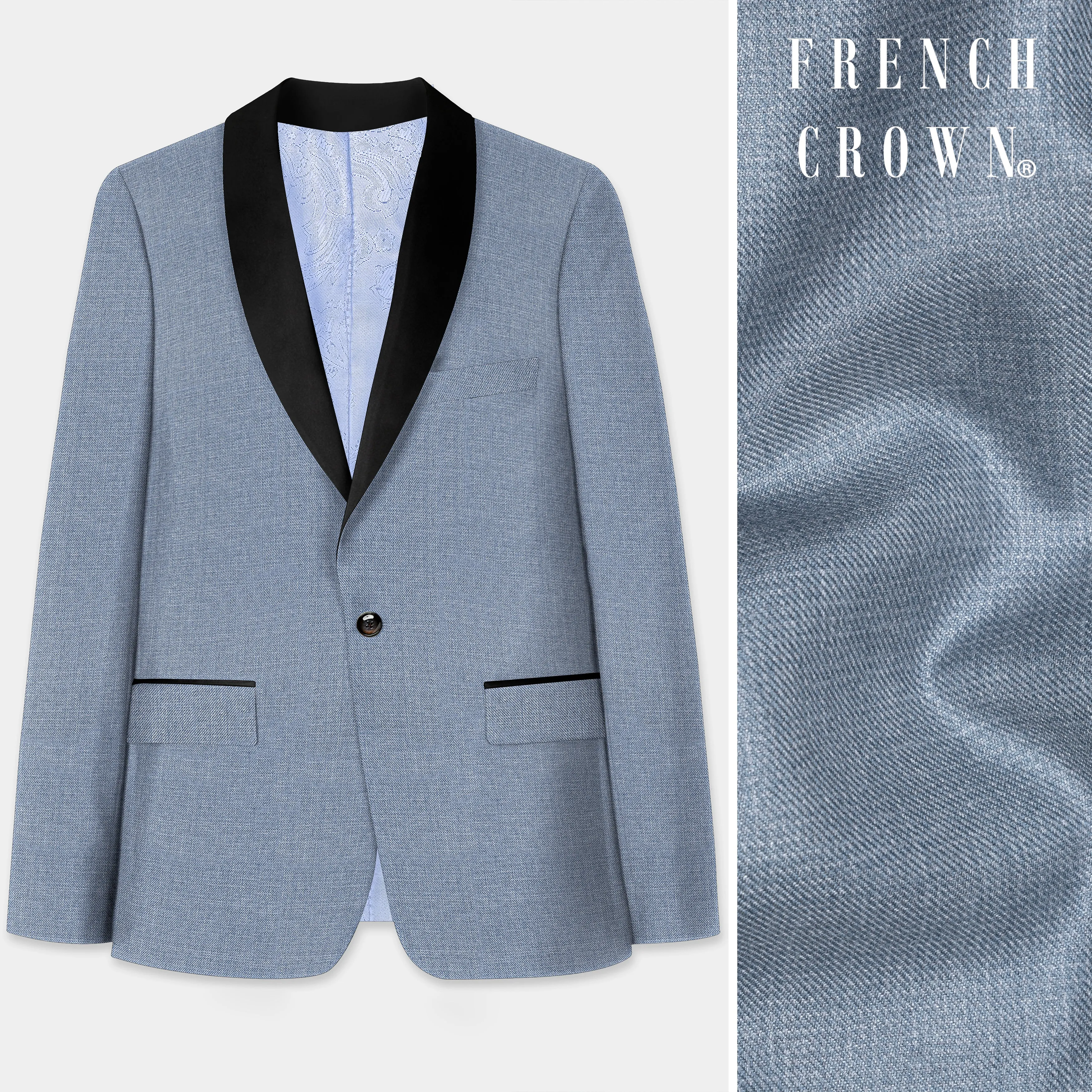 Bluish Wool Rich Tuxedo Blazer sold by French Crown