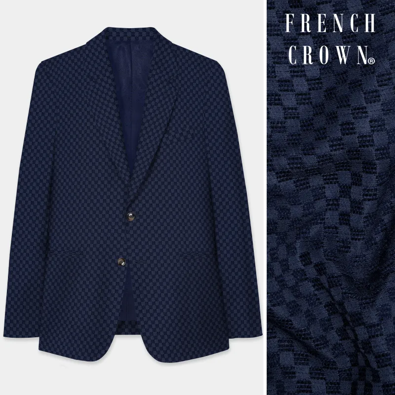 Midnight Blue Textured Single Breasted Blazer sold by French Crown