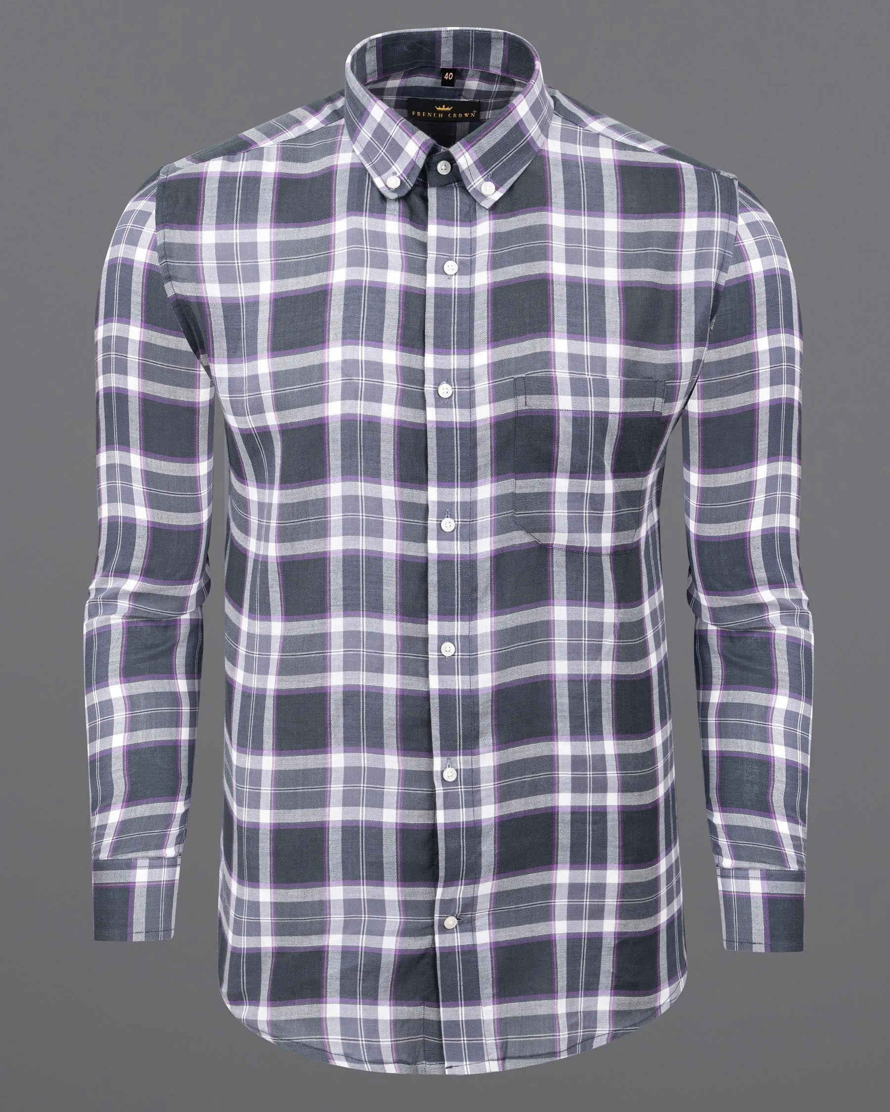 Wild Sand and Storm Grey Twill Windowpane Premium Cotton Shirt sold by French Crown product image thumbnail 5