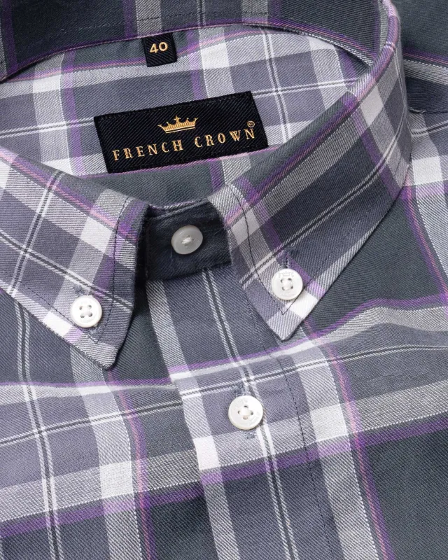 Wild Sand and Storm Grey Twill Windowpane Premium Cotton Shirt sold by French Crown