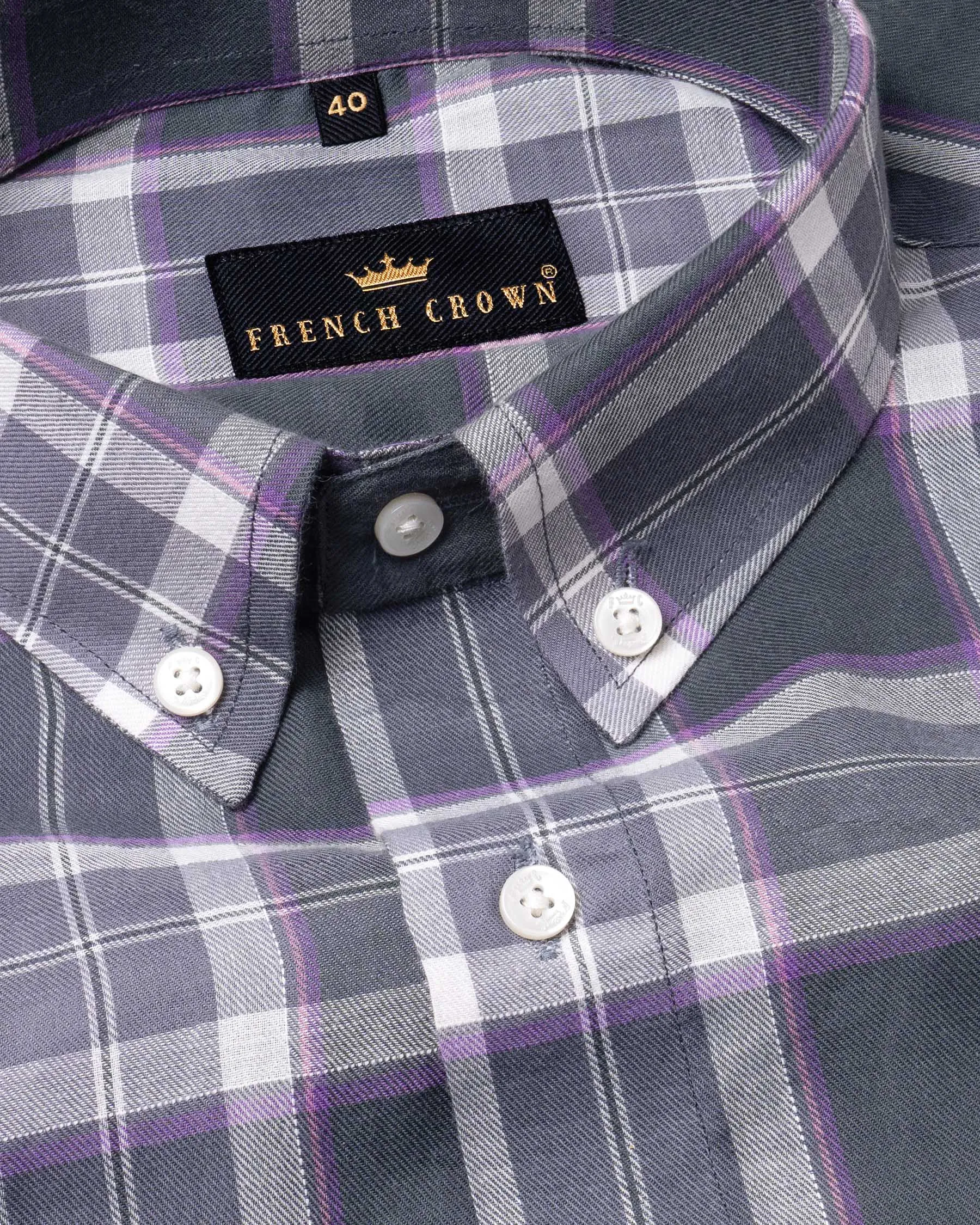 Wild Sand and Storm Grey Twill Windowpane Premium Cotton Shirt sold by French Crown