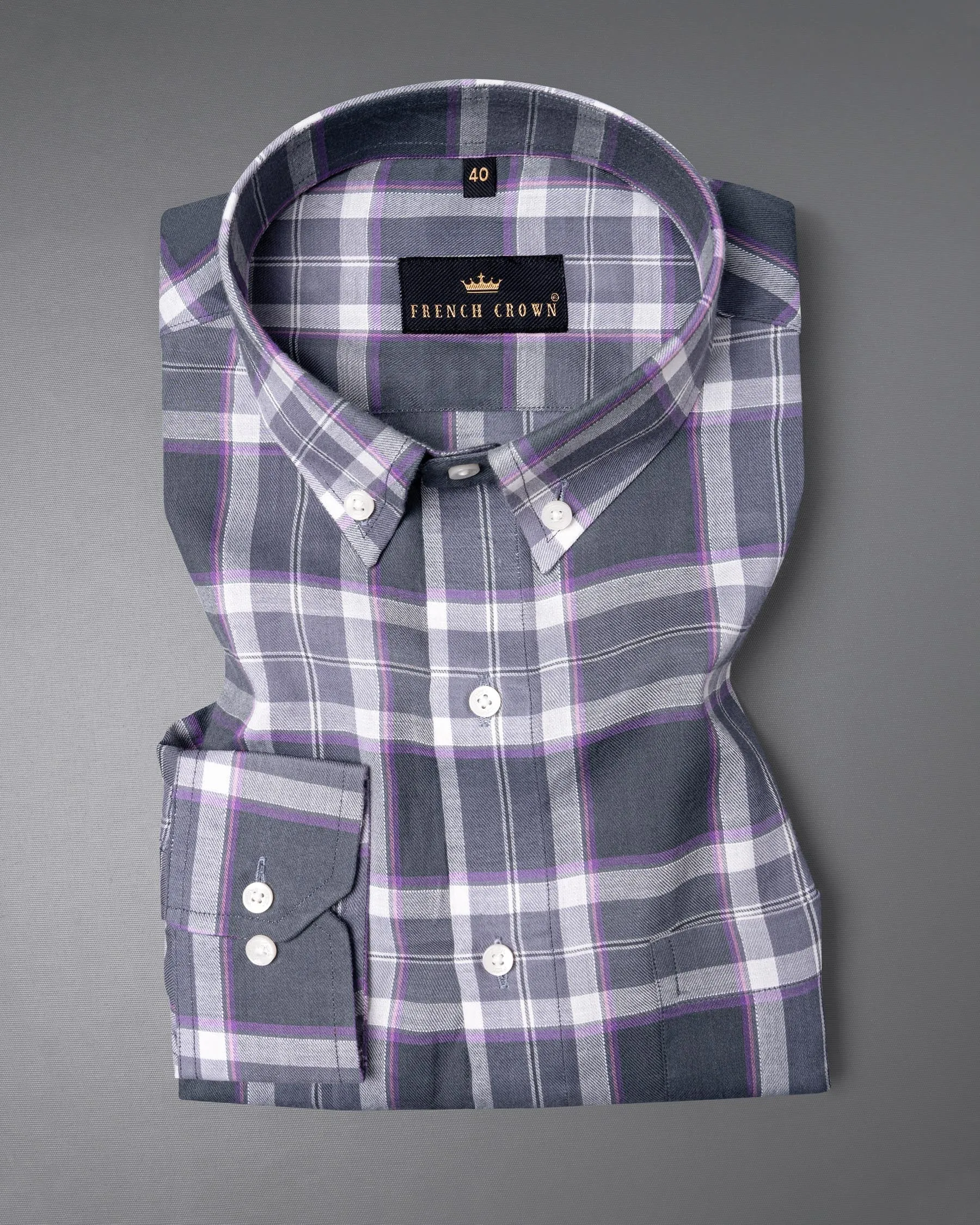 Wild Sand and Storm Grey Twill Windowpane Premium Cotton Shirt sold by French Crown product image thumbnail 3