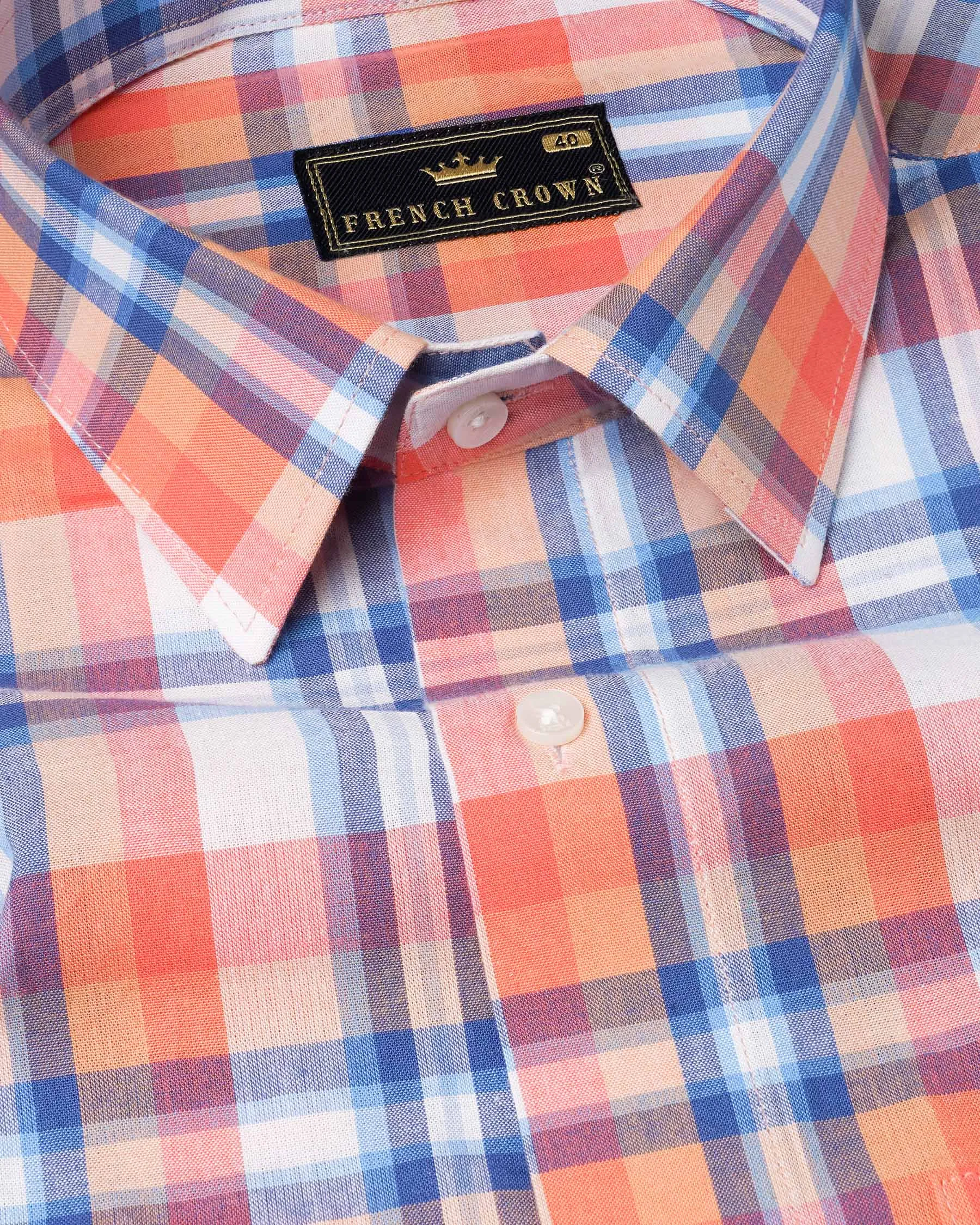 Salmon Orange And White Plaid Premium Cotton Shirt sold by French Crown