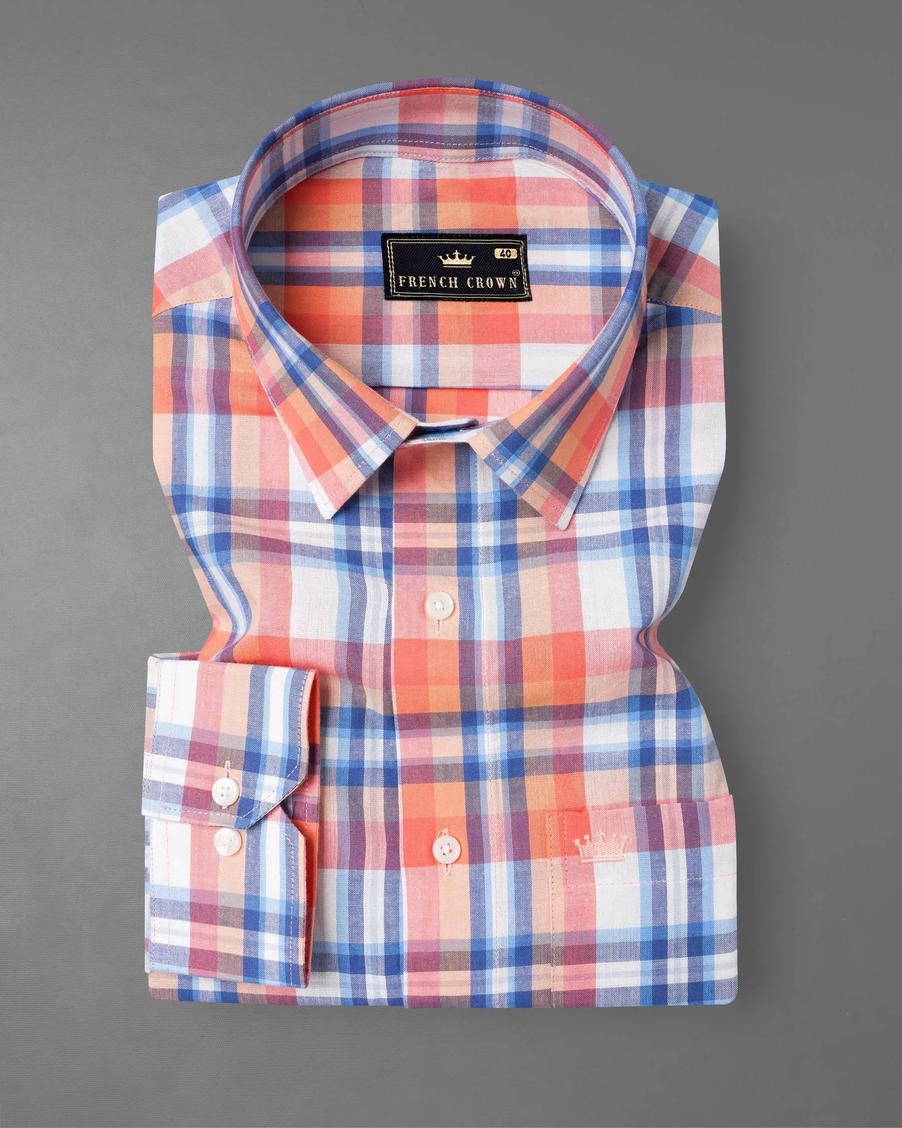 Salmon Orange And White Plaid Premium Cotton Shirt sold by French Crown product image thumbnail 3