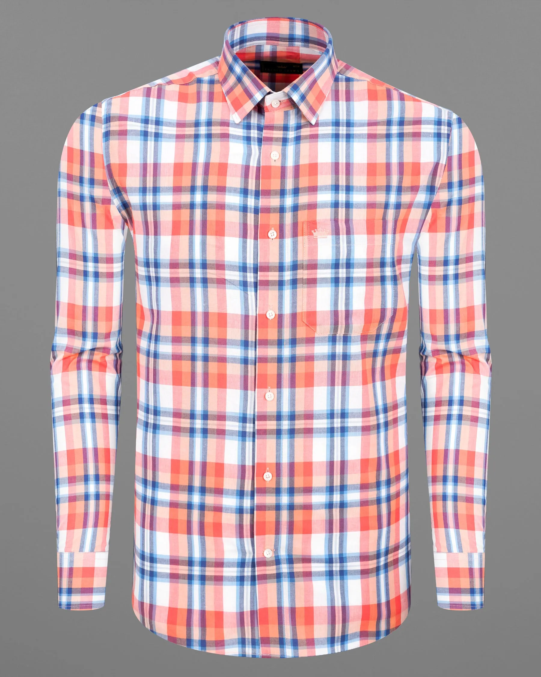 Salmon Orange And White Plaid Premium Cotton Shirt sold by French Crown product image thumbnail 5