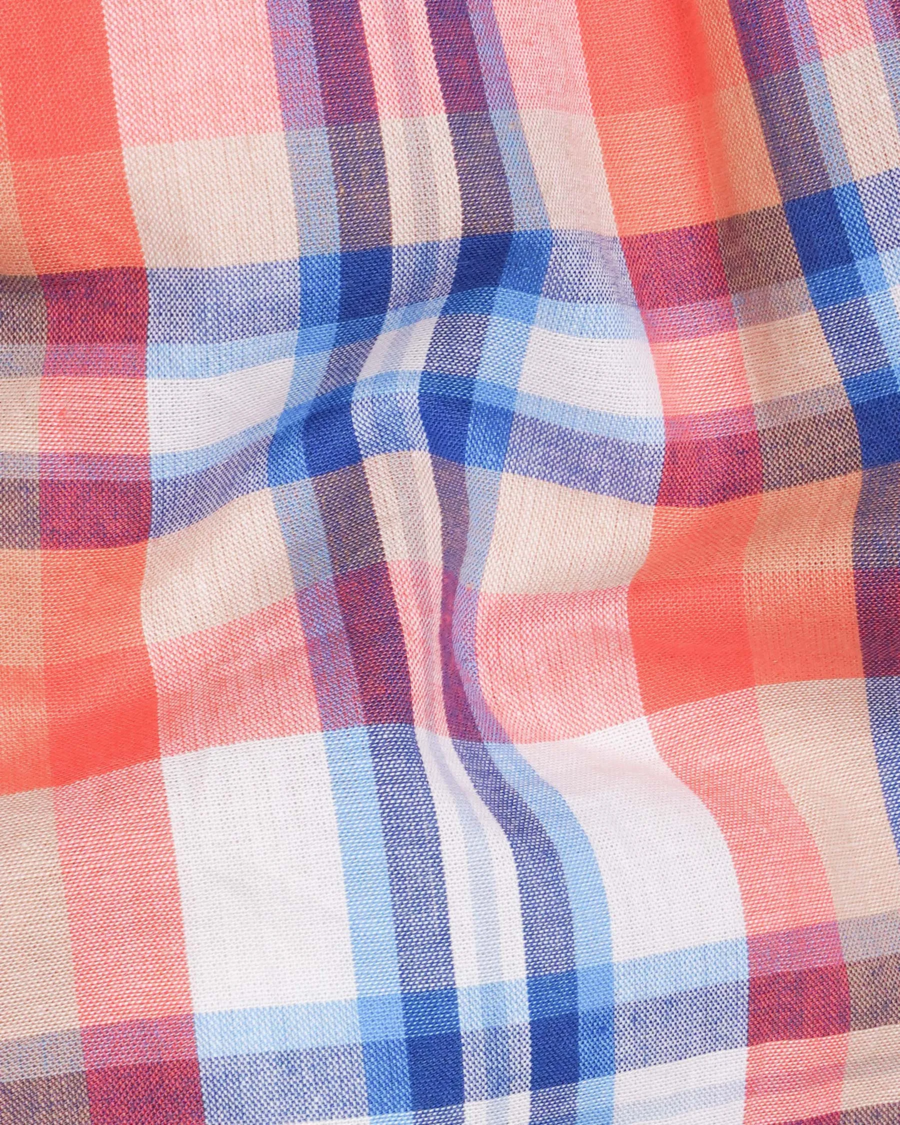 Salmon Orange And White Plaid Premium Cotton Shirt sold by French Crown product image thumbnail 2