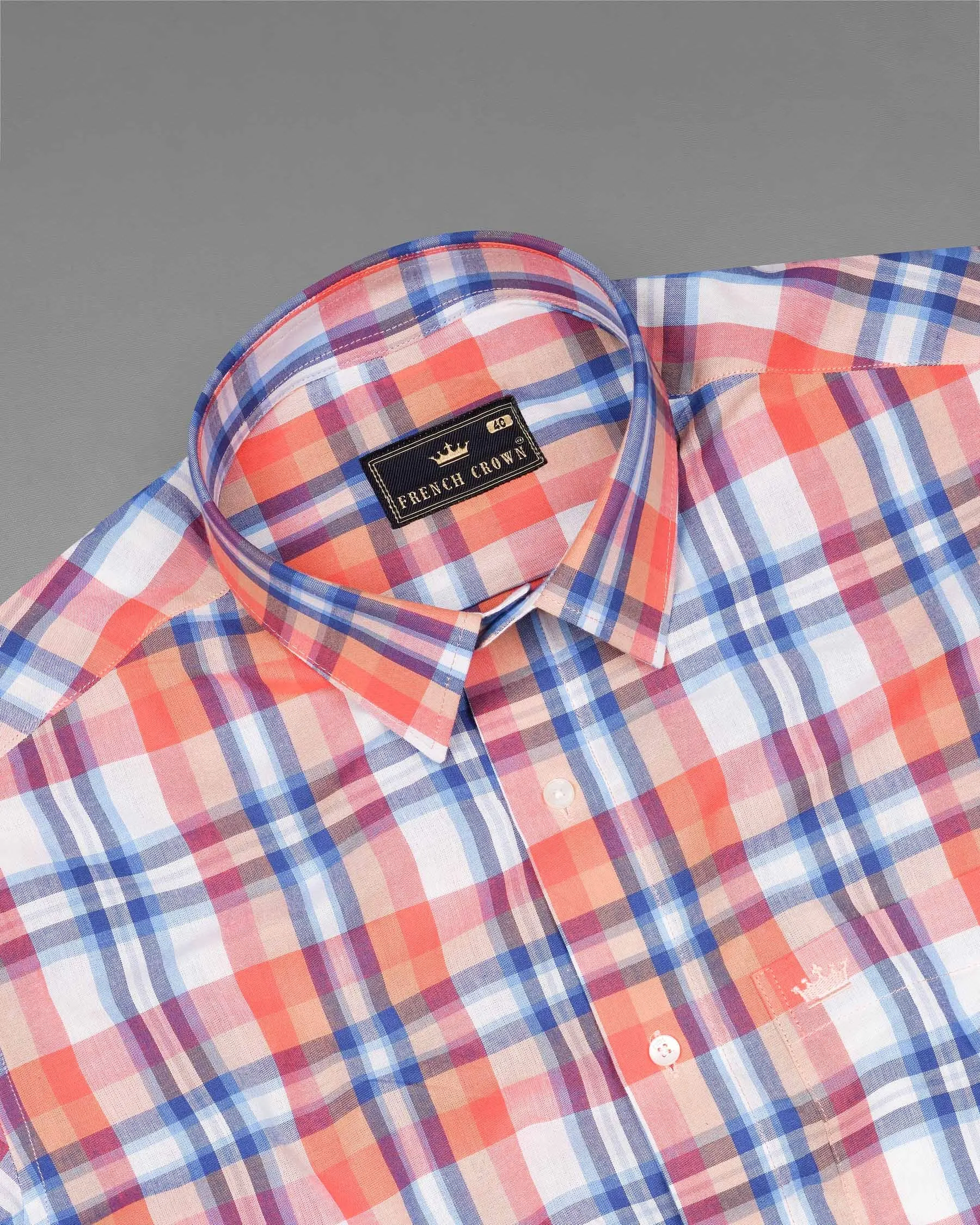 Salmon Orange And White Plaid Premium Cotton Shirt sold by French Crown product image thumbnail 4