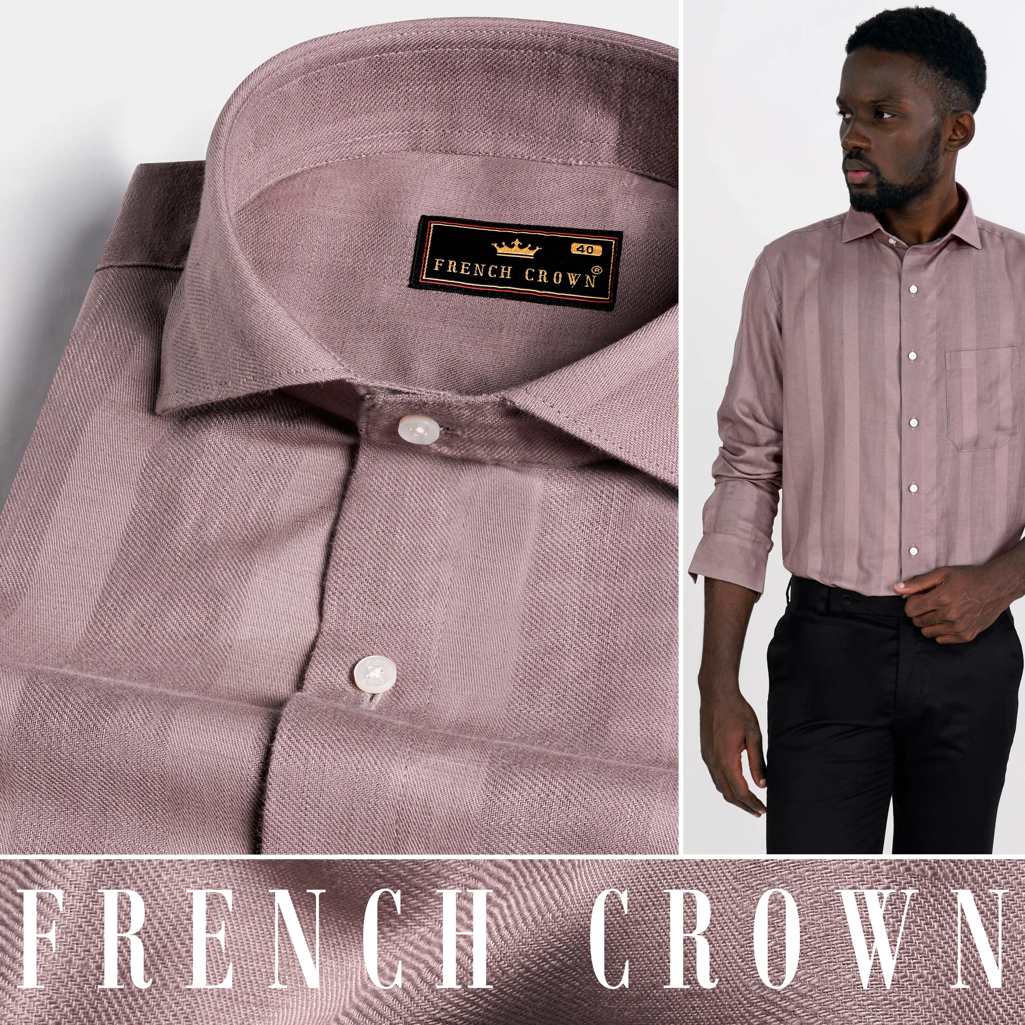Oriental Lavender Thick Striped Dobby Textured Premium Giza Cotton Shirt sold by French Crown product image thumbnail 4