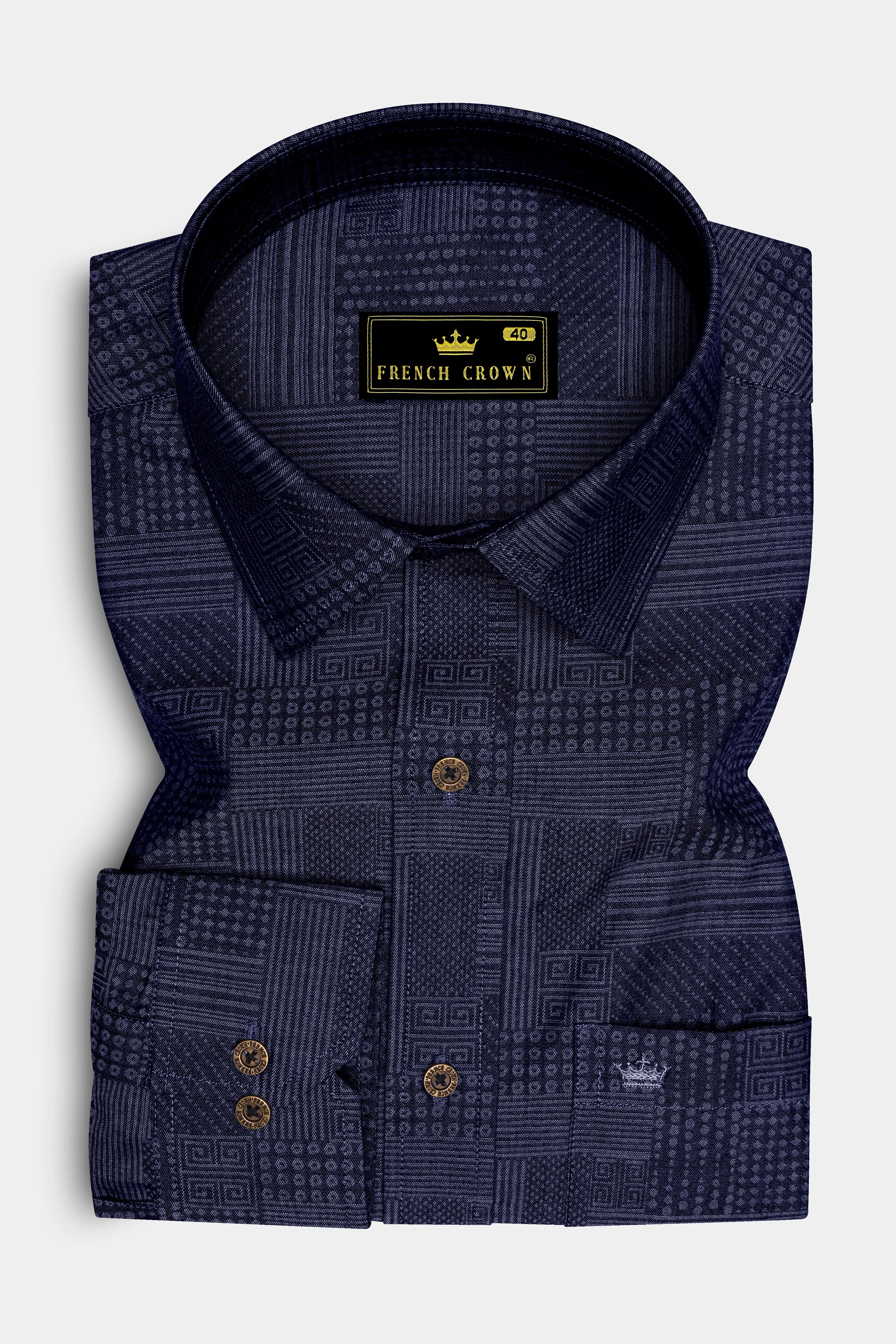 Denivell-Heritage Denim Blue Geometric Printed Super Soft Premium Cotton Casual Shirt sold by French Crown product image thumbnail 4