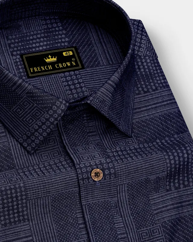 Denivell-Heritage Denim Blue Geometric Printed Super Soft Premium Cotton Casual Shirt sold by French Crown