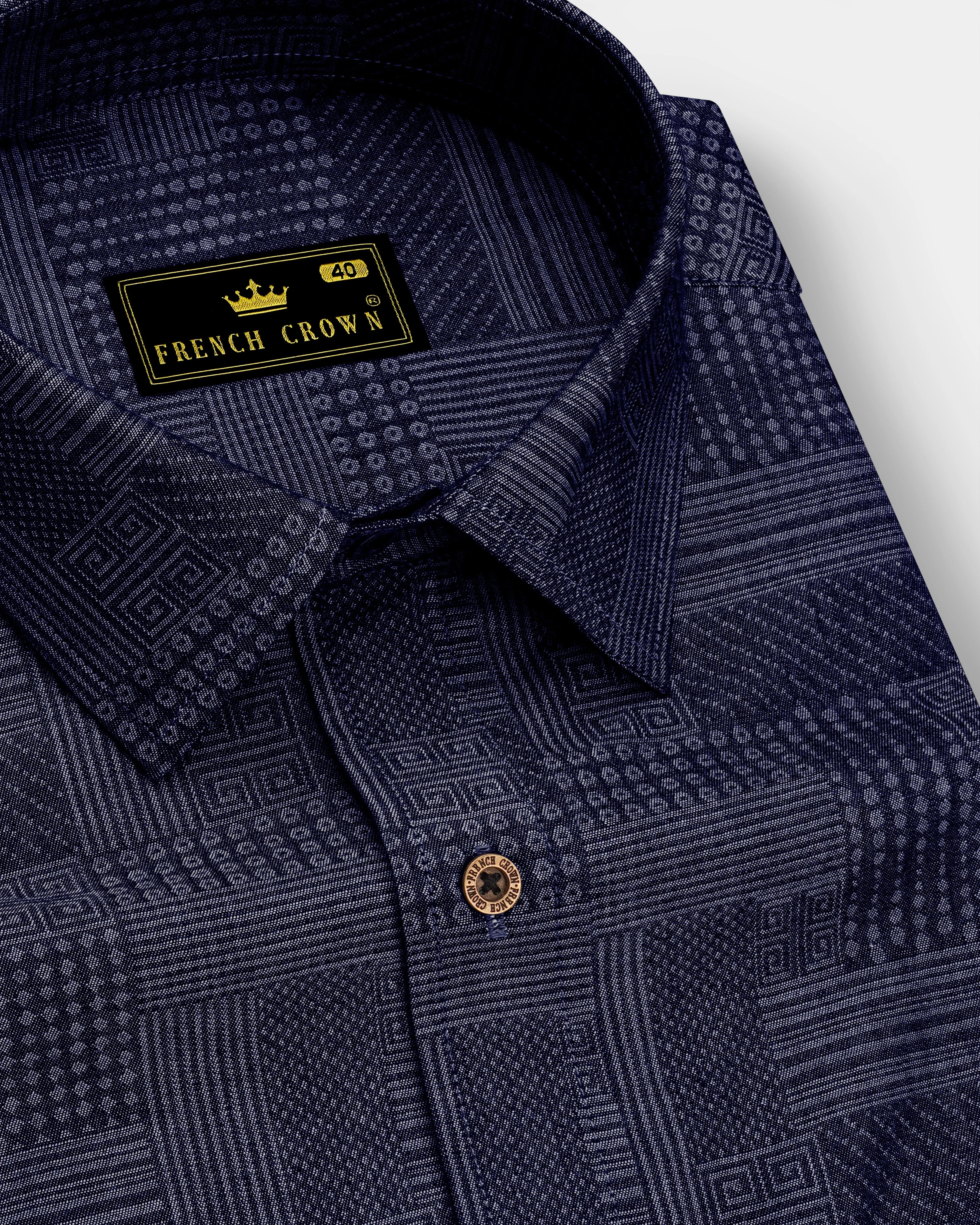 Denivell-Heritage Denim Blue Geometric Printed Super Soft Premium Cotton Casual Shirt sold by French Crown