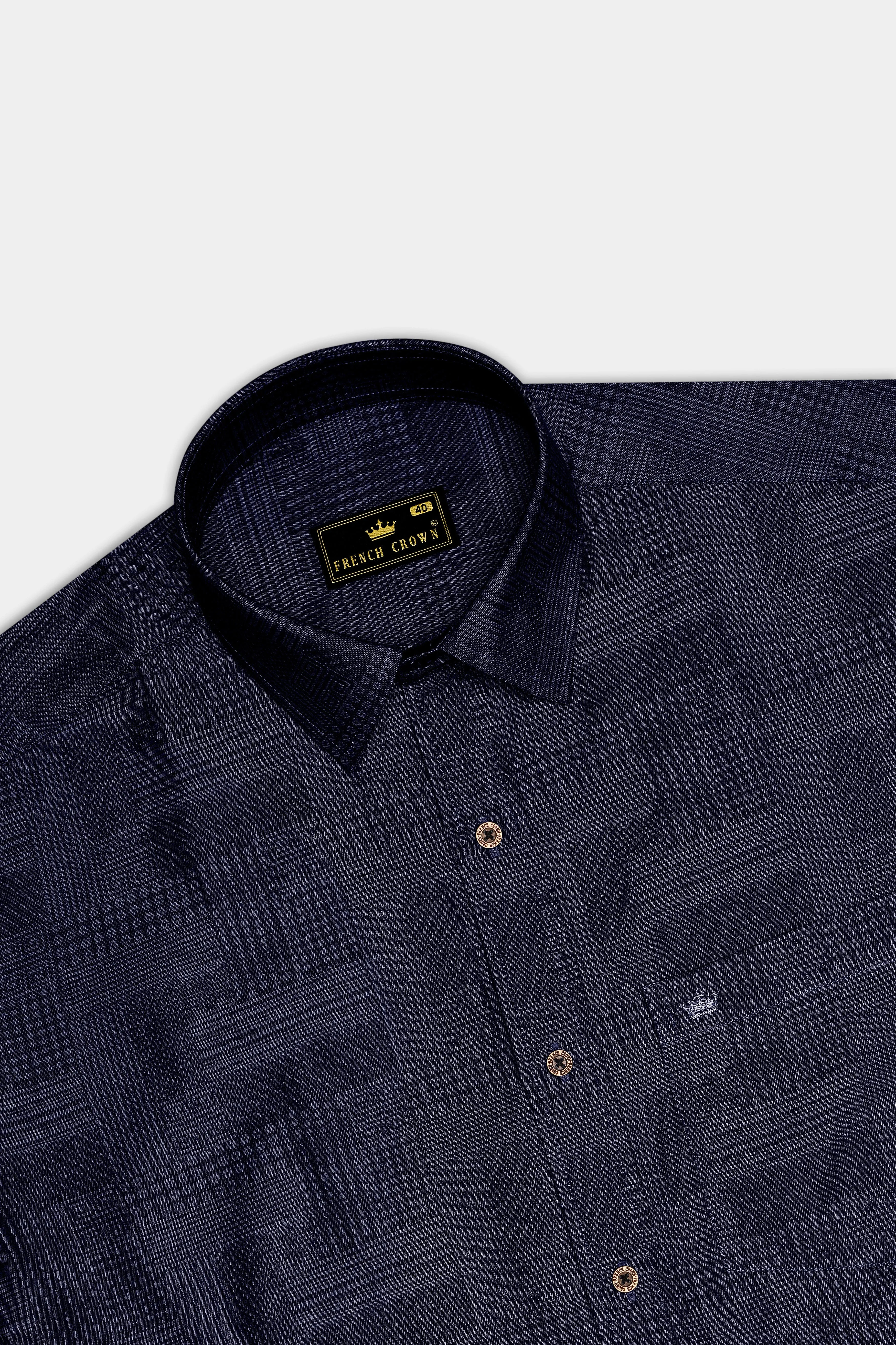 Denivell-Heritage Denim Blue Geometric Printed Super Soft Premium Cotton Casual Shirt sold by French Crown product image thumbnail 5