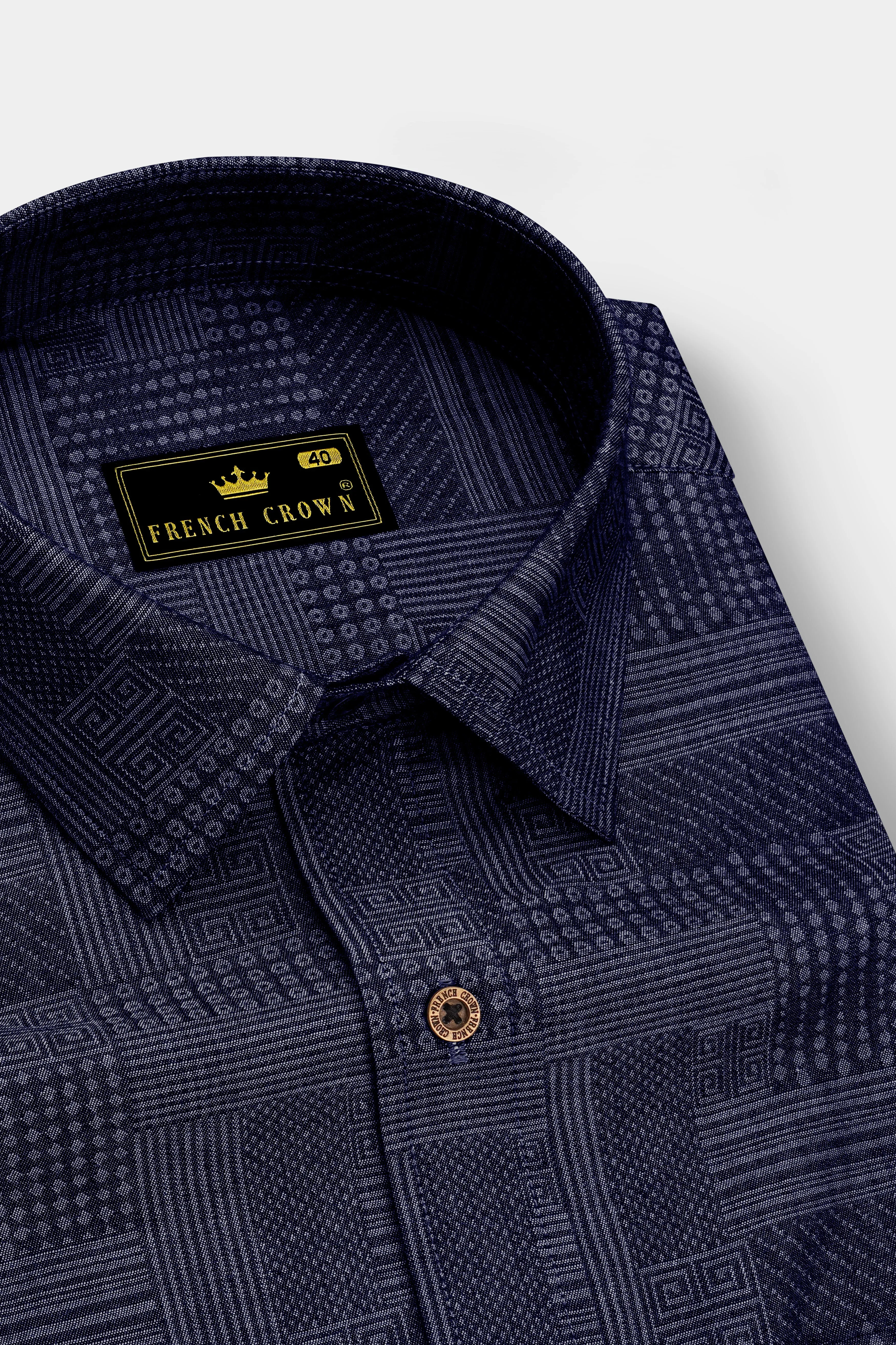 Denivell-Heritage Denim Blue Geometric Printed Super Soft Premium Cotton Casual Shirt sold by French Crown product image thumbnail 2