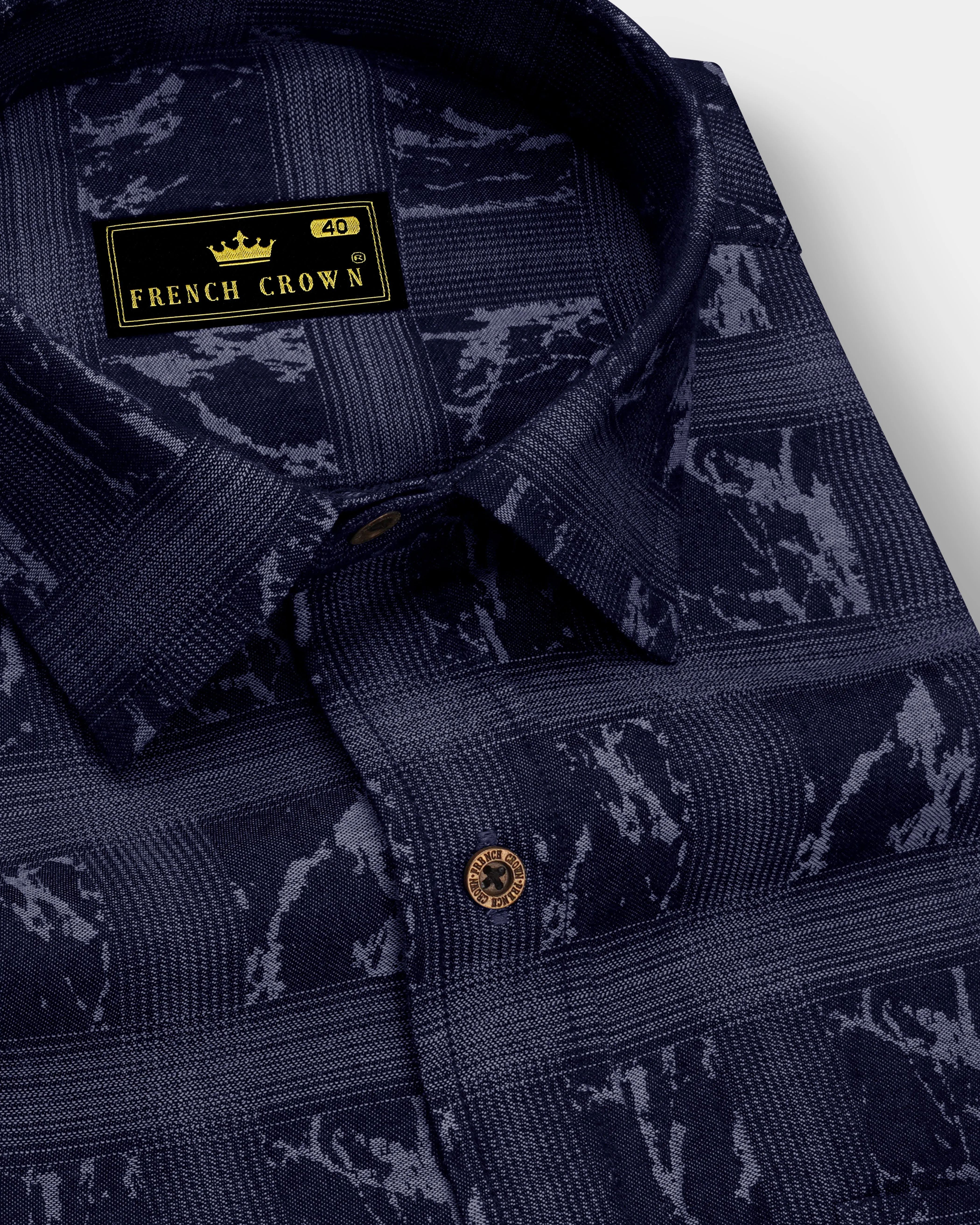 Noctimar-Ocean Noir Denim Blue Abstract Printed Super Soft Premium Cotton Casual Shirt sold by French Crown
