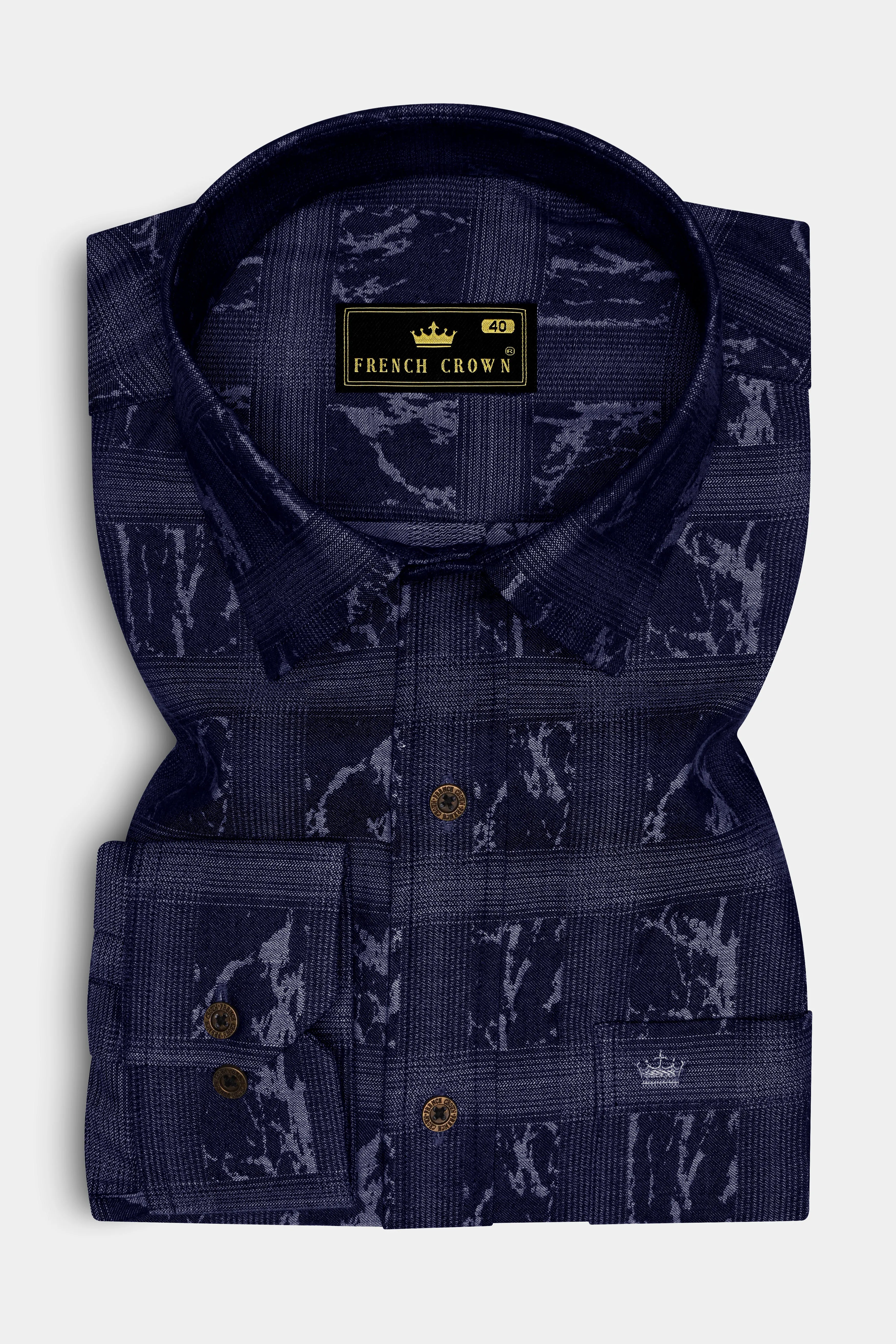 Noctimar-Ocean Noir Denim Blue Abstract Printed Super Soft Premium Cotton Casual Shirt sold by French Crown product image thumbnail 4