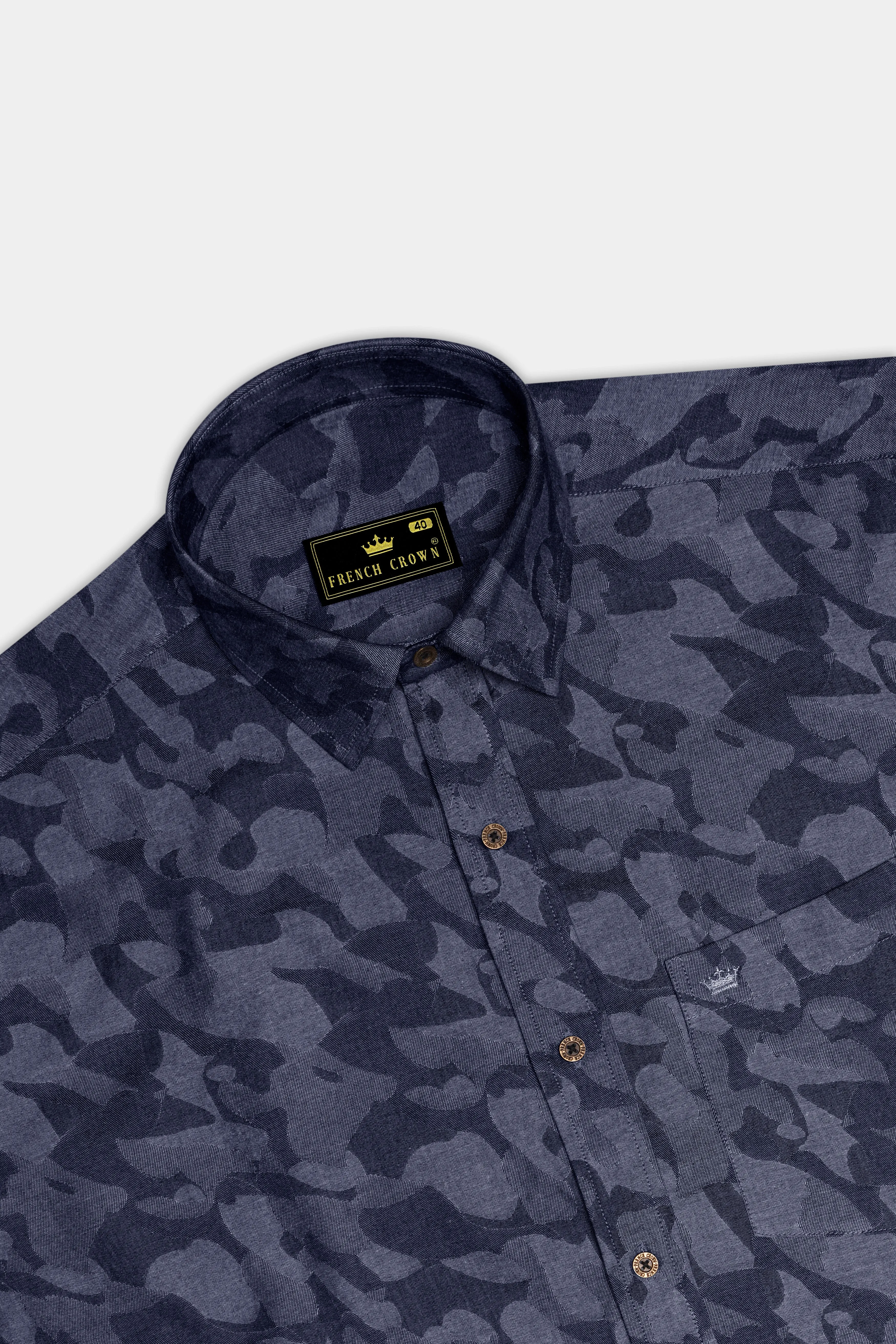 Denicrest-Sapphire Denim Blue Camouflage Printed Super Soft Premium Cotton Casual Shirt sold by French Crown product image thumbnail 5
