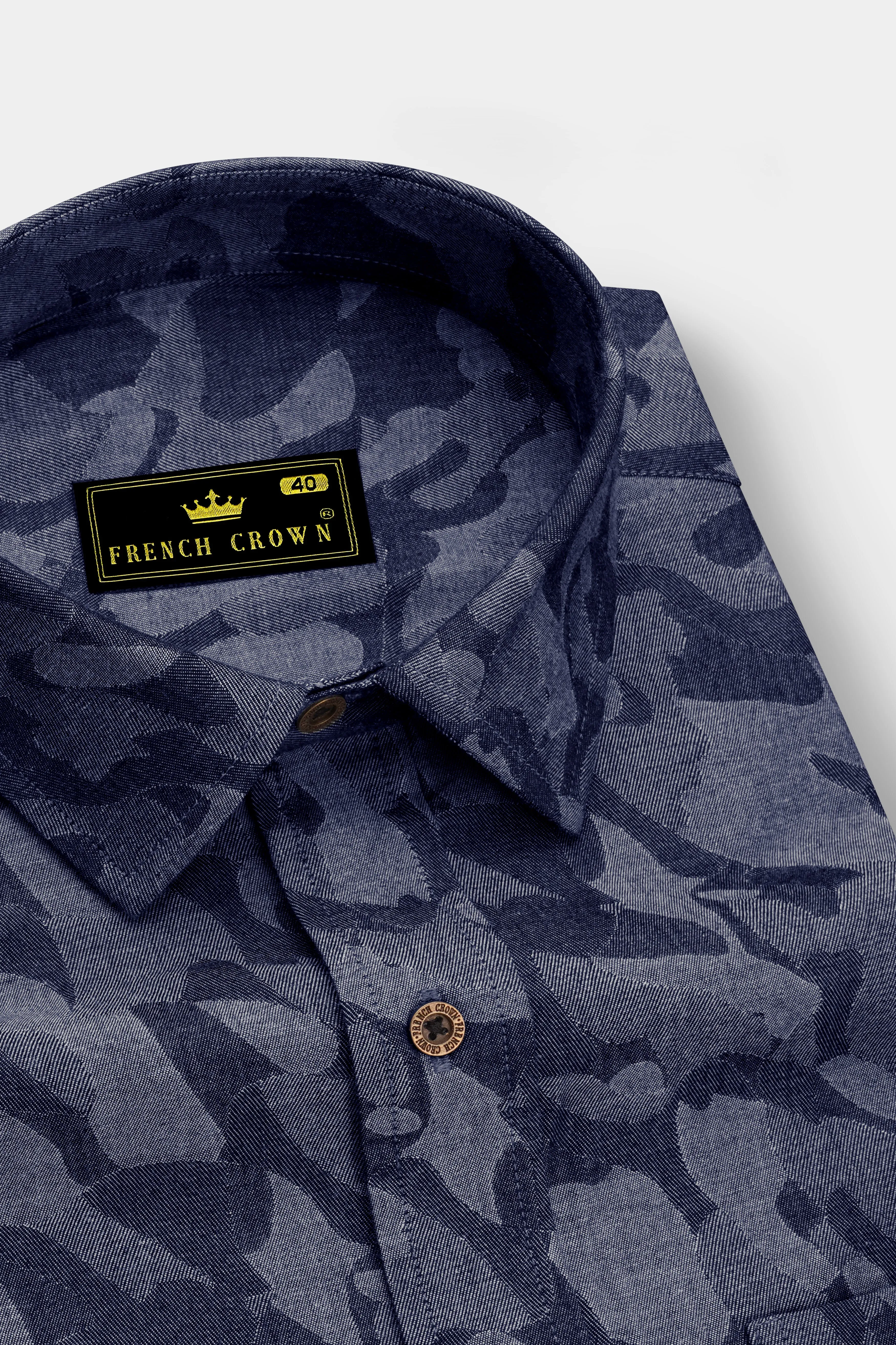 Denicrest-Sapphire Denim Blue Camouflage Printed Super Soft Premium Cotton Casual Shirt sold by French Crown product image thumbnail 2