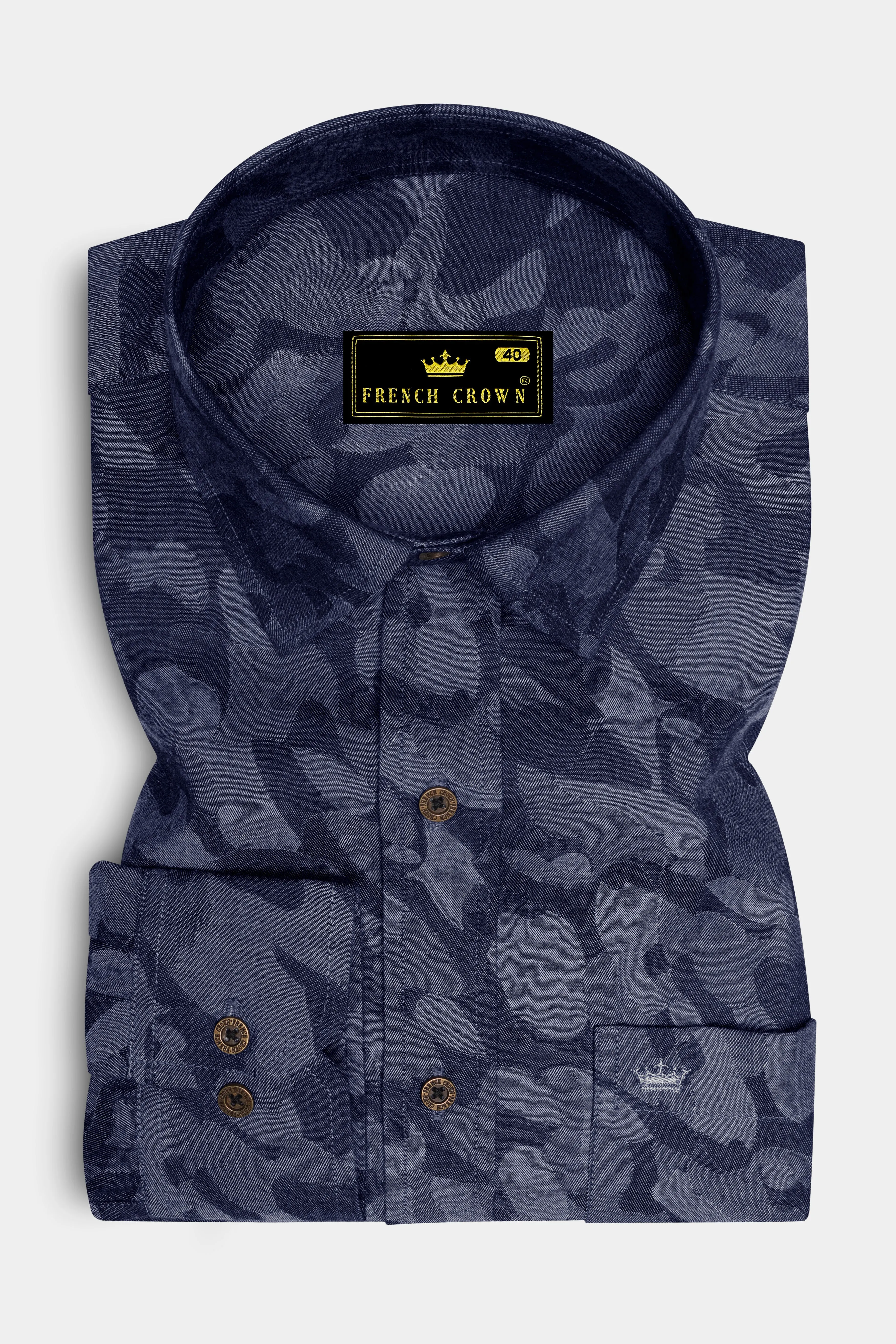 Denicrest-Sapphire Denim Blue Camouflage Printed Super Soft Premium Cotton Casual Shirt sold by French Crown product image thumbnail 4