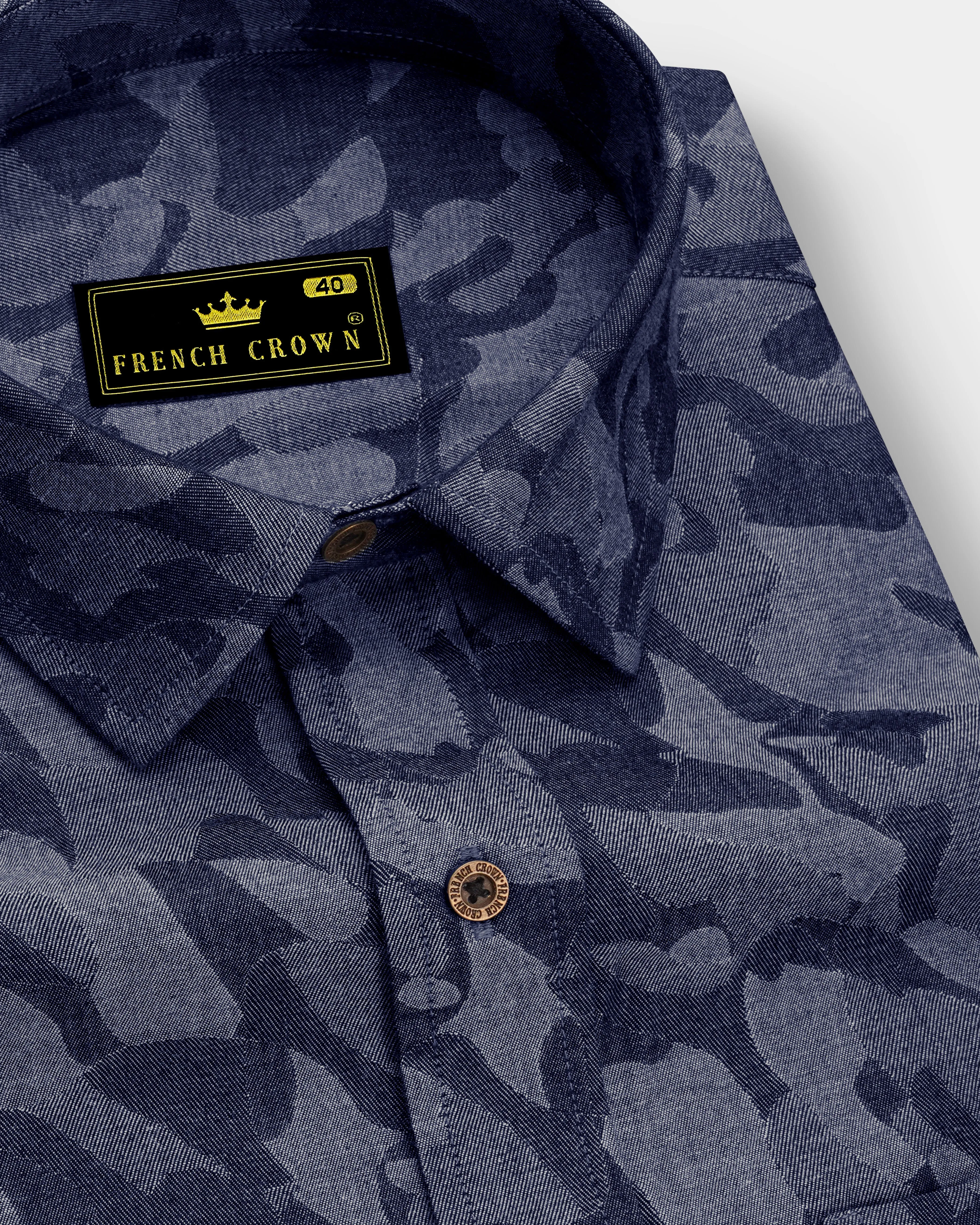 Denicrest-Sapphire Denim Blue Camouflage Printed Super Soft Premium Cotton Casual Shirt sold by French Crown