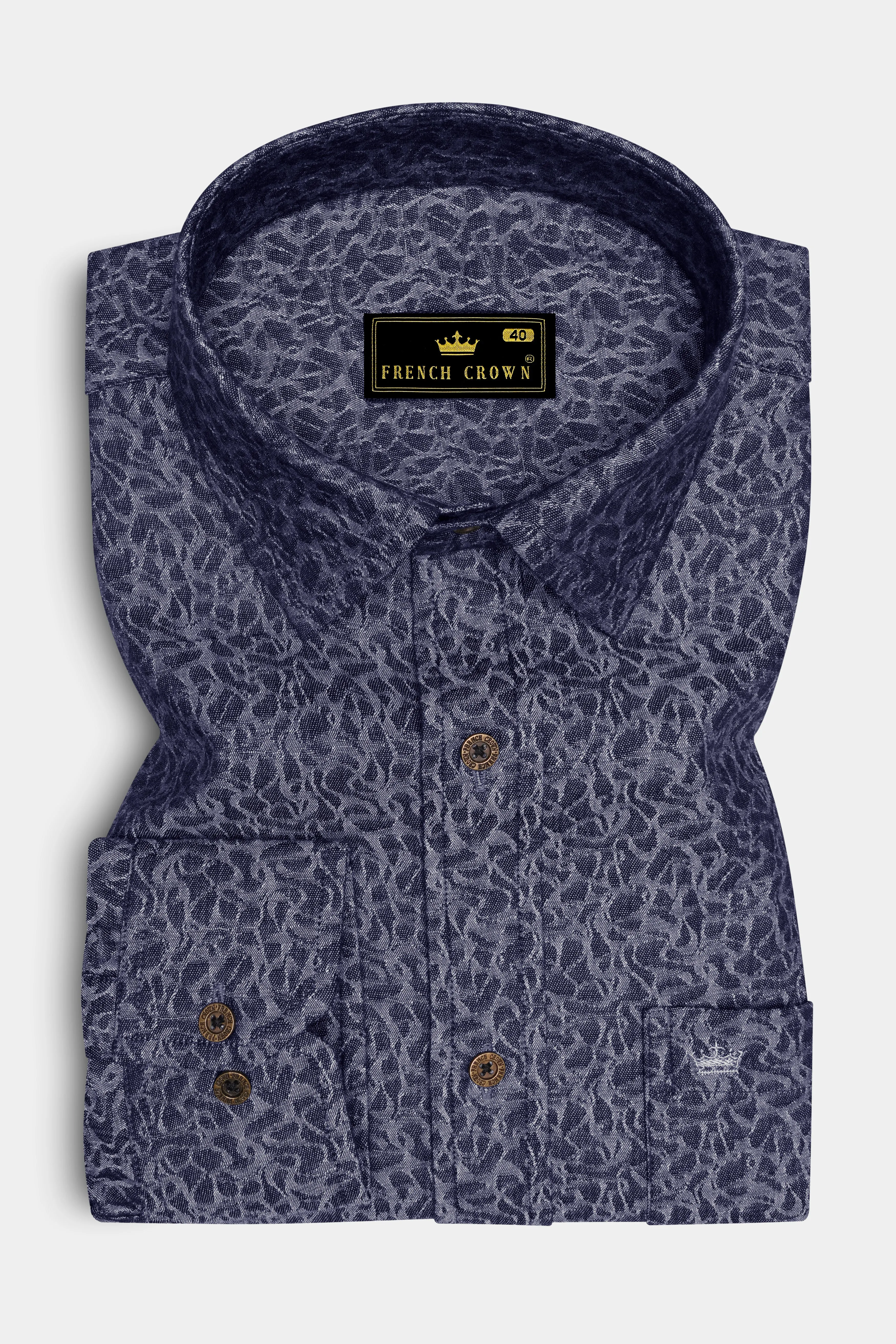 Camosyne-Phantom Denim Blue Abstract Camouflage Printed Super Soft Premium Cotton Casual Shirt sold by French Crown product image thumbnail 4