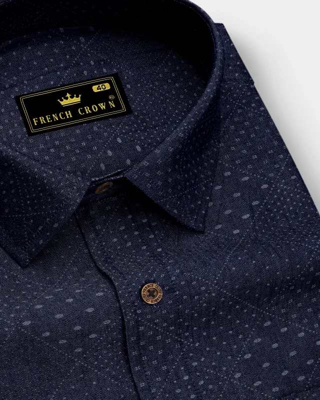 Noivell-Noir Denim Blue Dots Printed Super Soft Premium Cotton Casual Shirt sold by French Crown