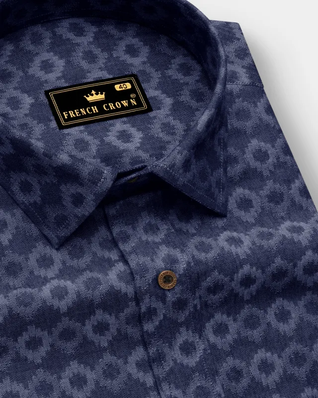 Cirnova-Vintage Denim Blue Circular Ikat Textured Super Soft Premium Cotton Casual Shirt sold by French Crown