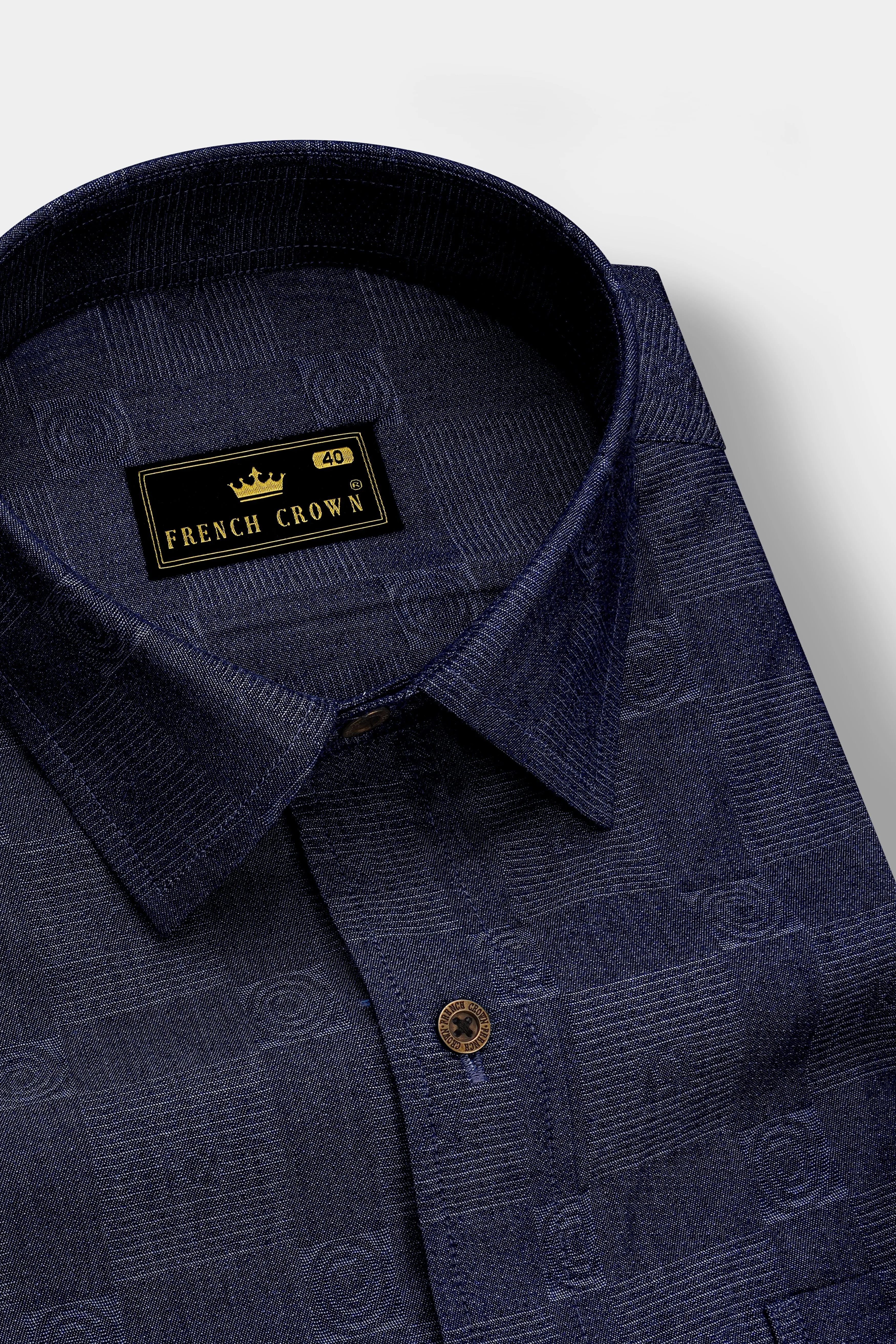 Squivra-Mirage Denim Blue square and circular motifs Textured Super Soft Premium Cotton Casual Shirt sold by French Crown product image thumbnail 2
