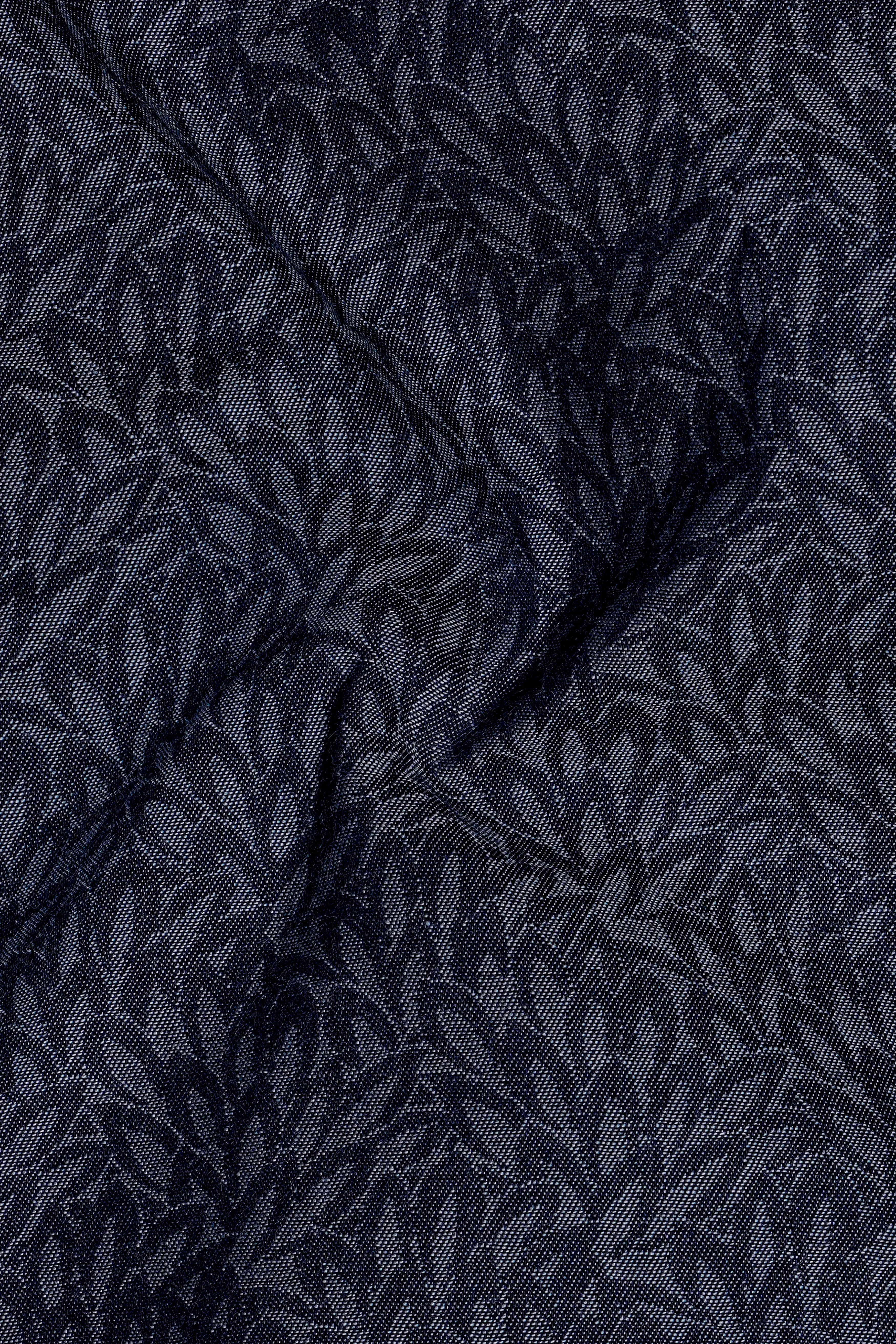 Cedivell-Bleached Cedar Denim Blue Leaf Print Super Soft Premium Cotton Casual Shirt sold by French Crown product image thumbnail 3