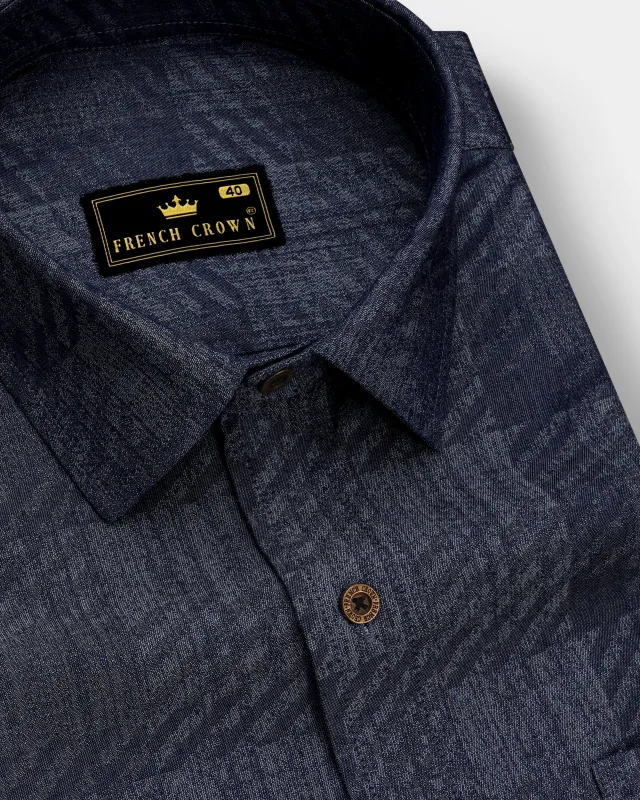 Diagris-Ebony Clay Denim Blue Diagonal Striped Super Soft Premium Cotton Casual Shirt sold by French Crown