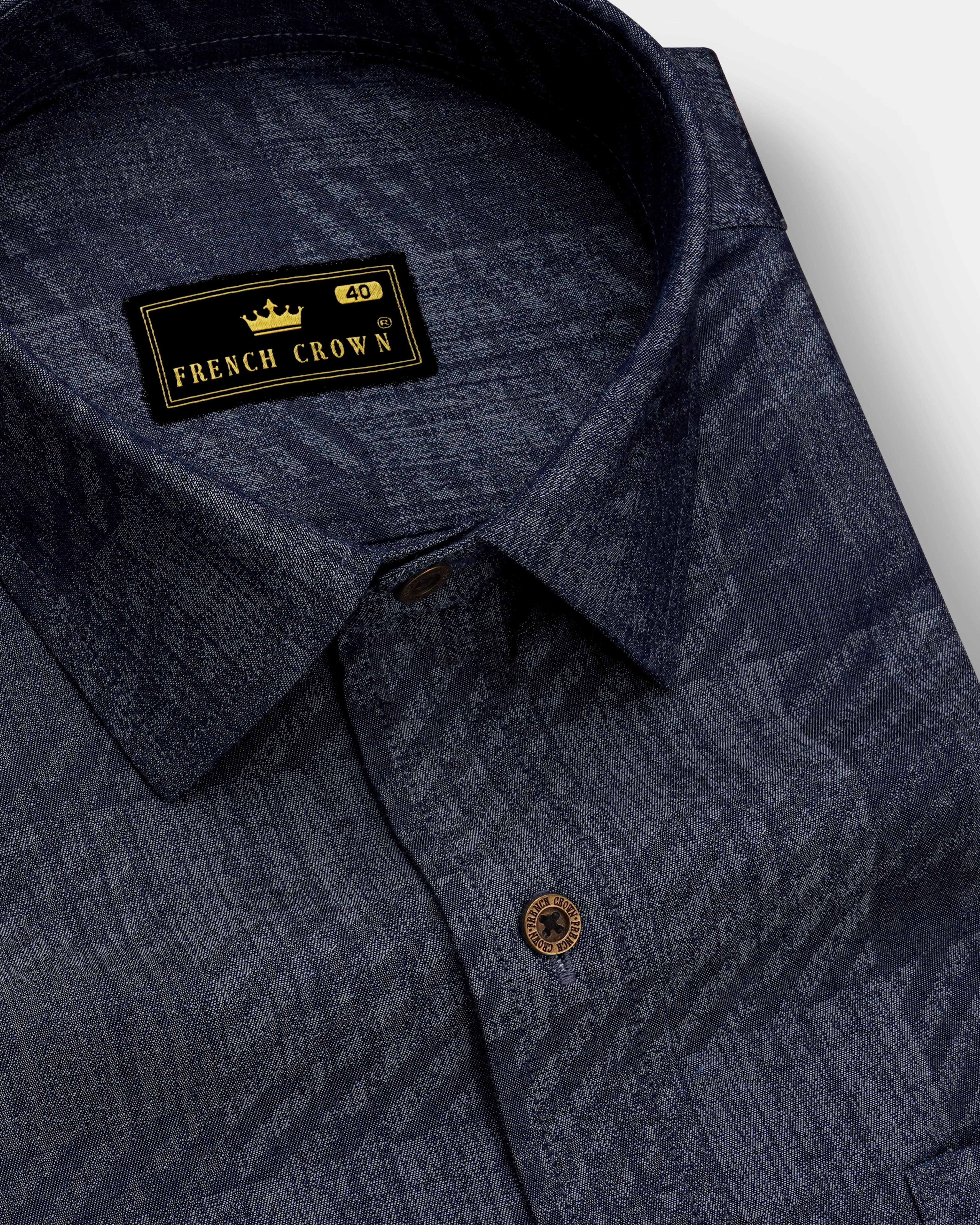 Diagris-Ebony Clay Denim Blue Diagonal Striped Super Soft Premium Cotton Casual Shirt sold by French Crown