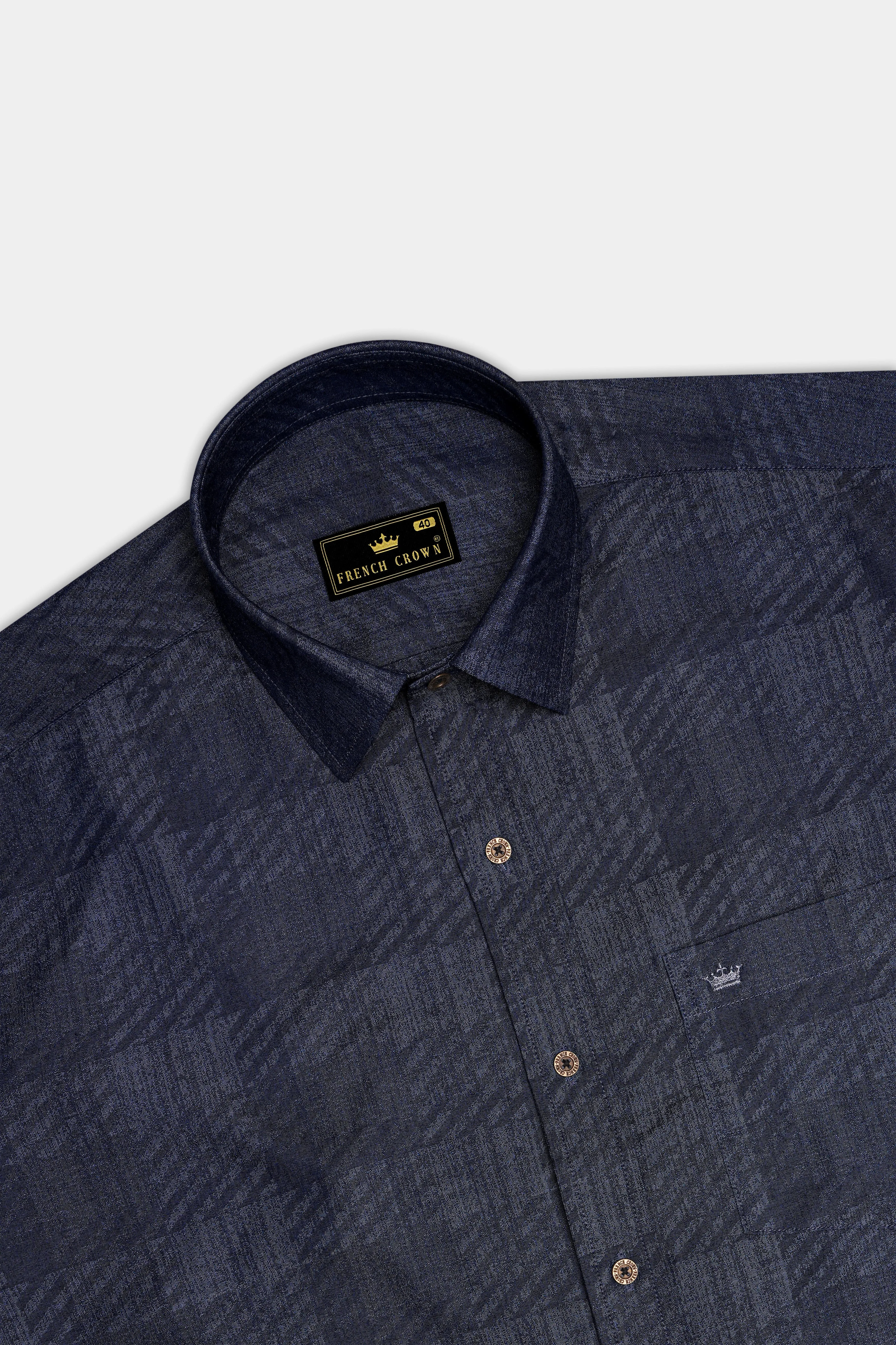 Diagris-Ebony Clay Denim Blue Diagonal Striped Super Soft Premium Cotton Casual Shirt sold by French Crown product image thumbnail 5