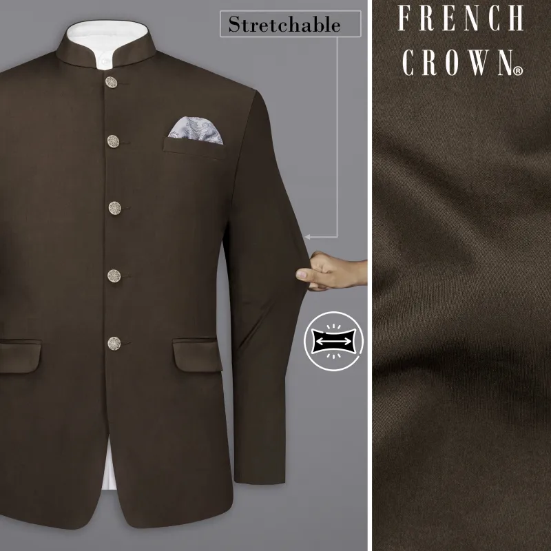 Walnut Brown Stretchable Premium Cotton Bandhgala traveler Blazer sold by French Crown