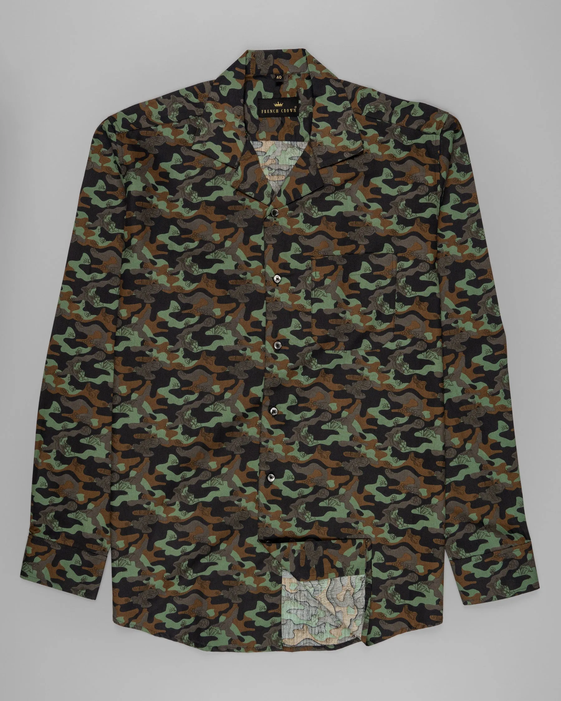 Multicolour Camouflage Flower Printed Premium Cotton Shirt sold by French Crown product image thumbnail 5