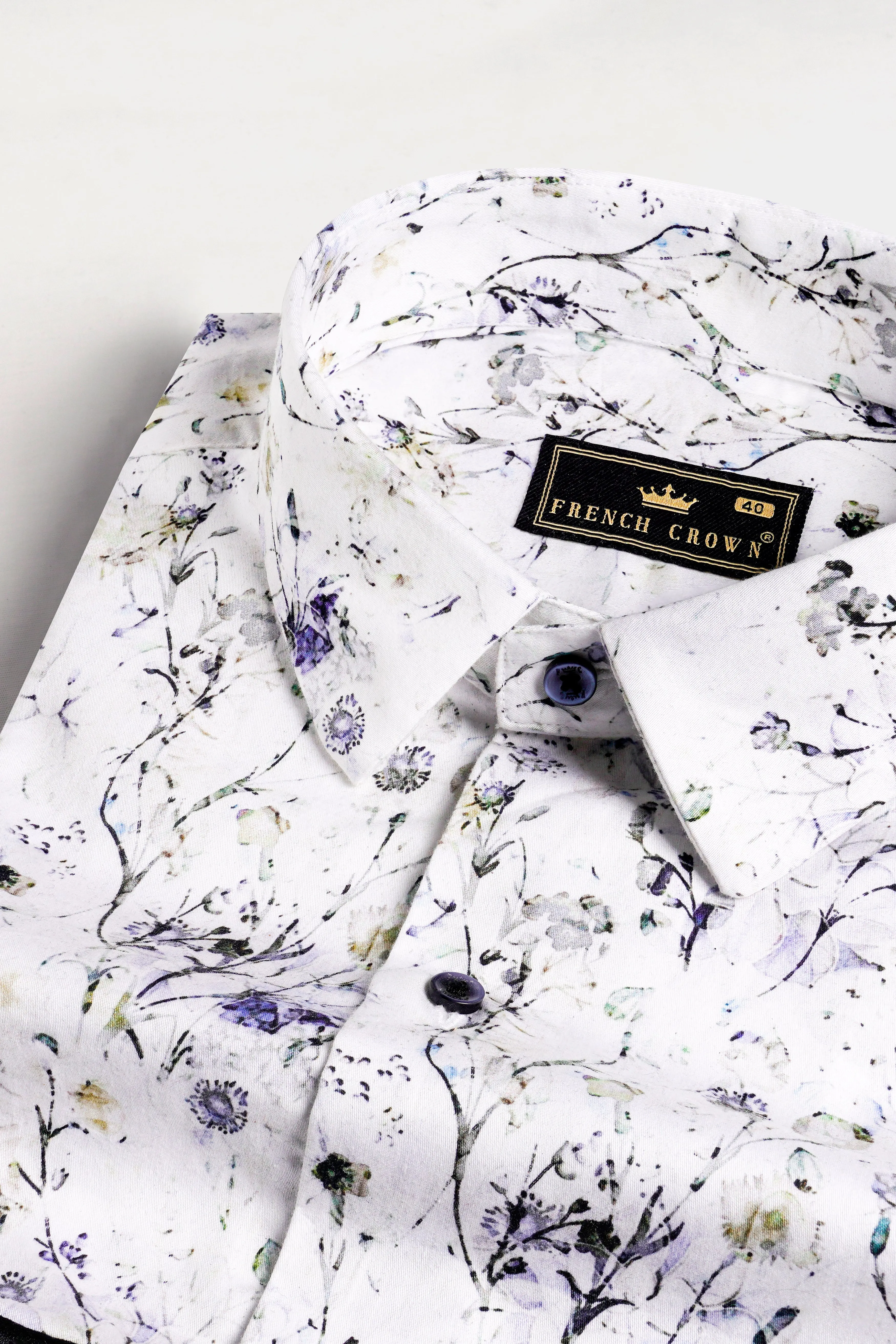 Bright White Multicolour Printed with Patchwork Super Soft Premium Cotton Designer Shirt sold by French Crown product image thumbnail 4