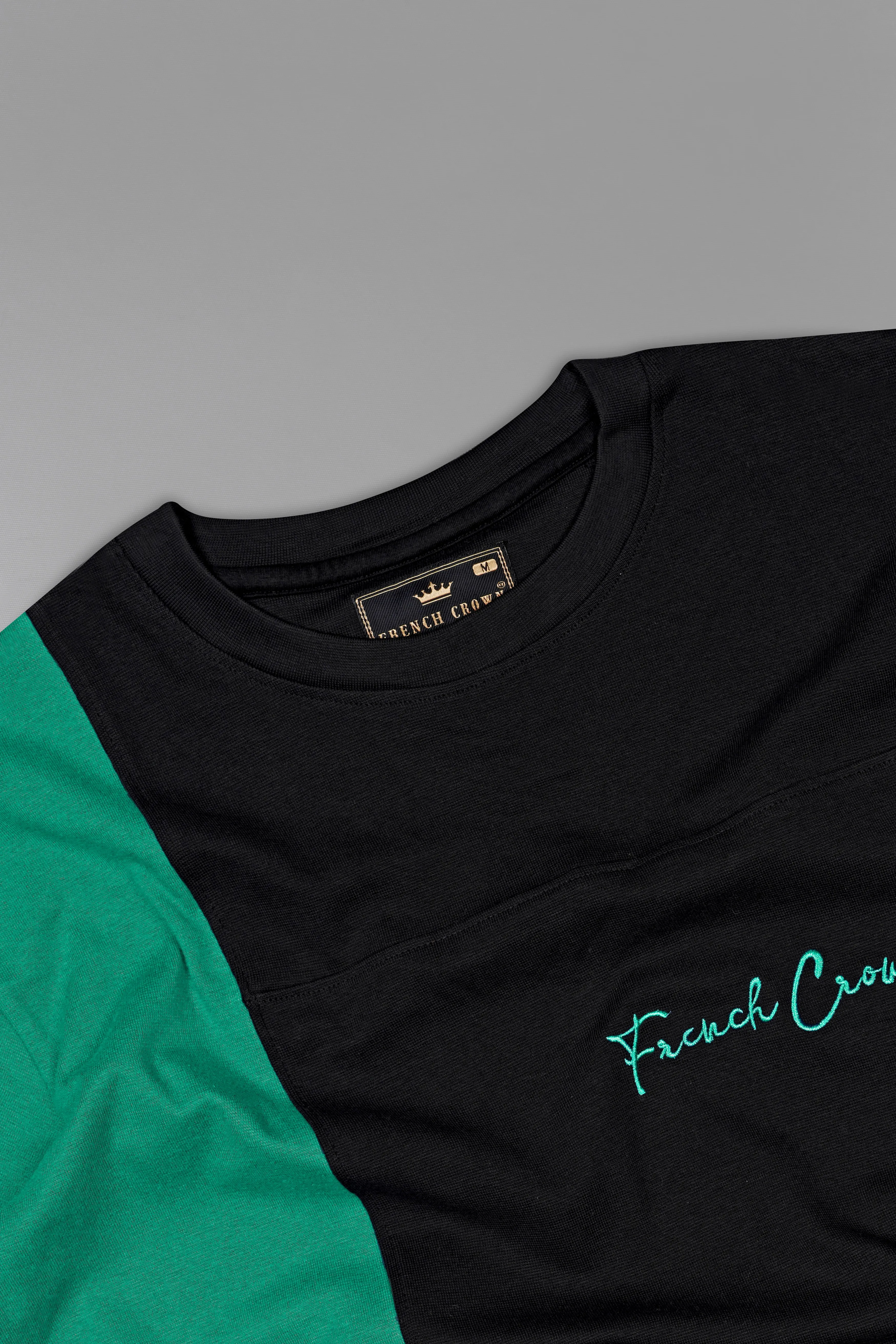 Jade Black and Mountain Meadow Green Premium Cotton Jersey T-shirt sold by French Crown product image thumbnail 5