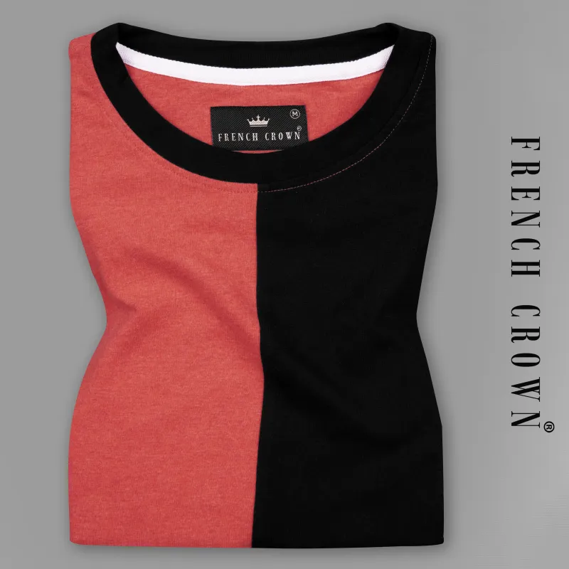 Jade Black and Chestnut Red Premium Cotton T-Shirt made by French Crown