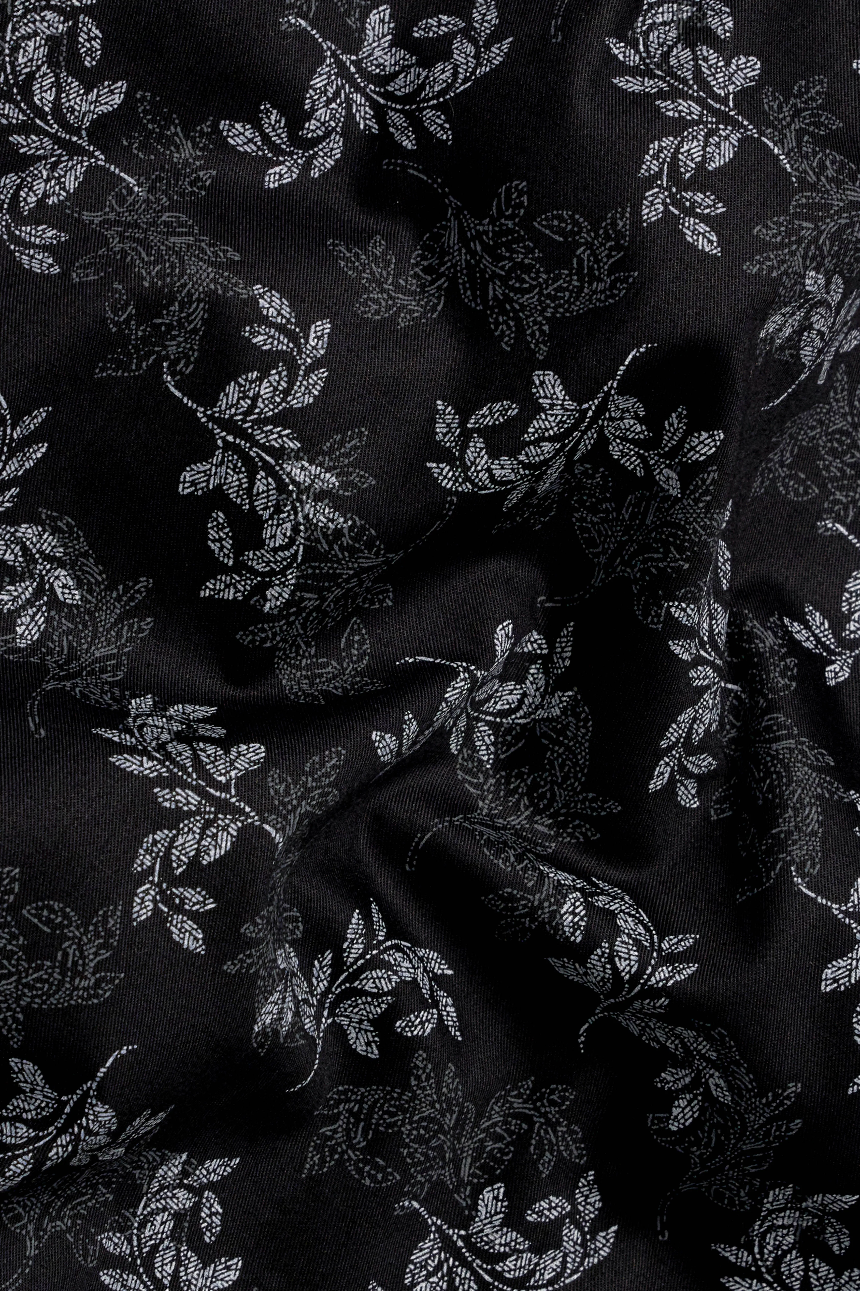 Jade Black with White Cuffs and Collar Leaves Printed Super Soft Premium Cotton Shirt sold by French Crown product image thumbnail 3