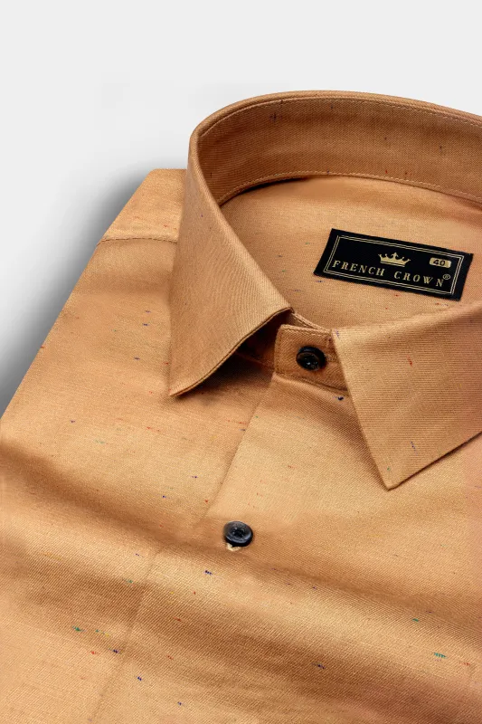 Persian Orange Textured Chambray Premium Giza Cotton Shirt sold by French Crown