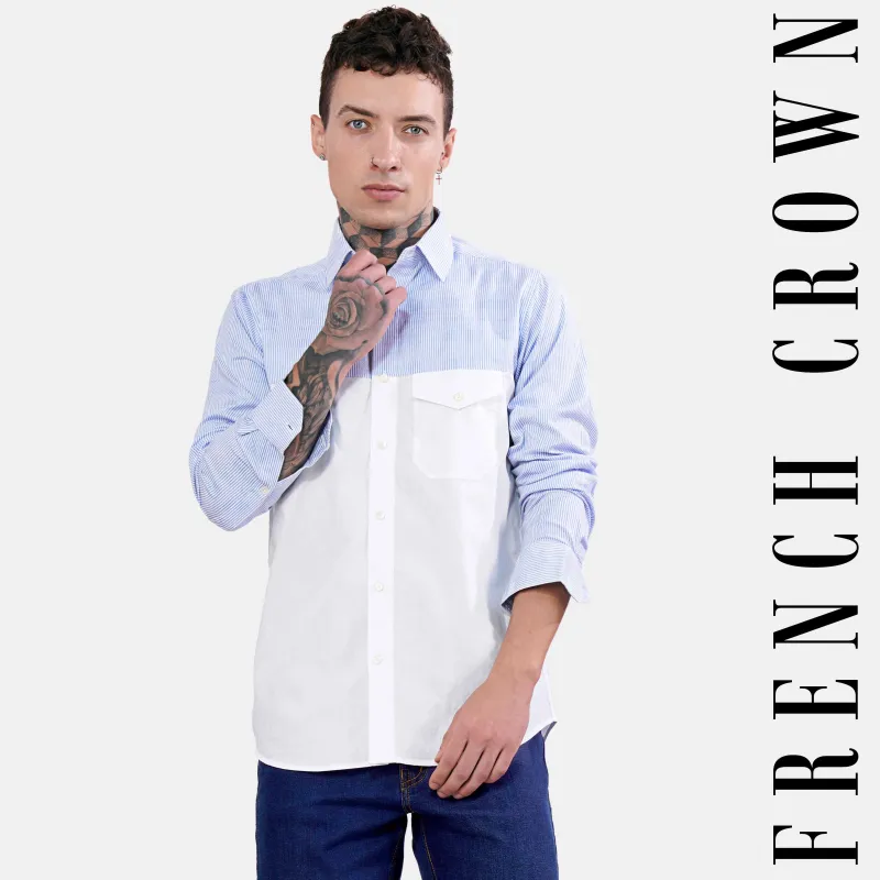 Chetwode Blue Striped and Bright White Striped Premium Cotton Designer Shirt sold by French Crown