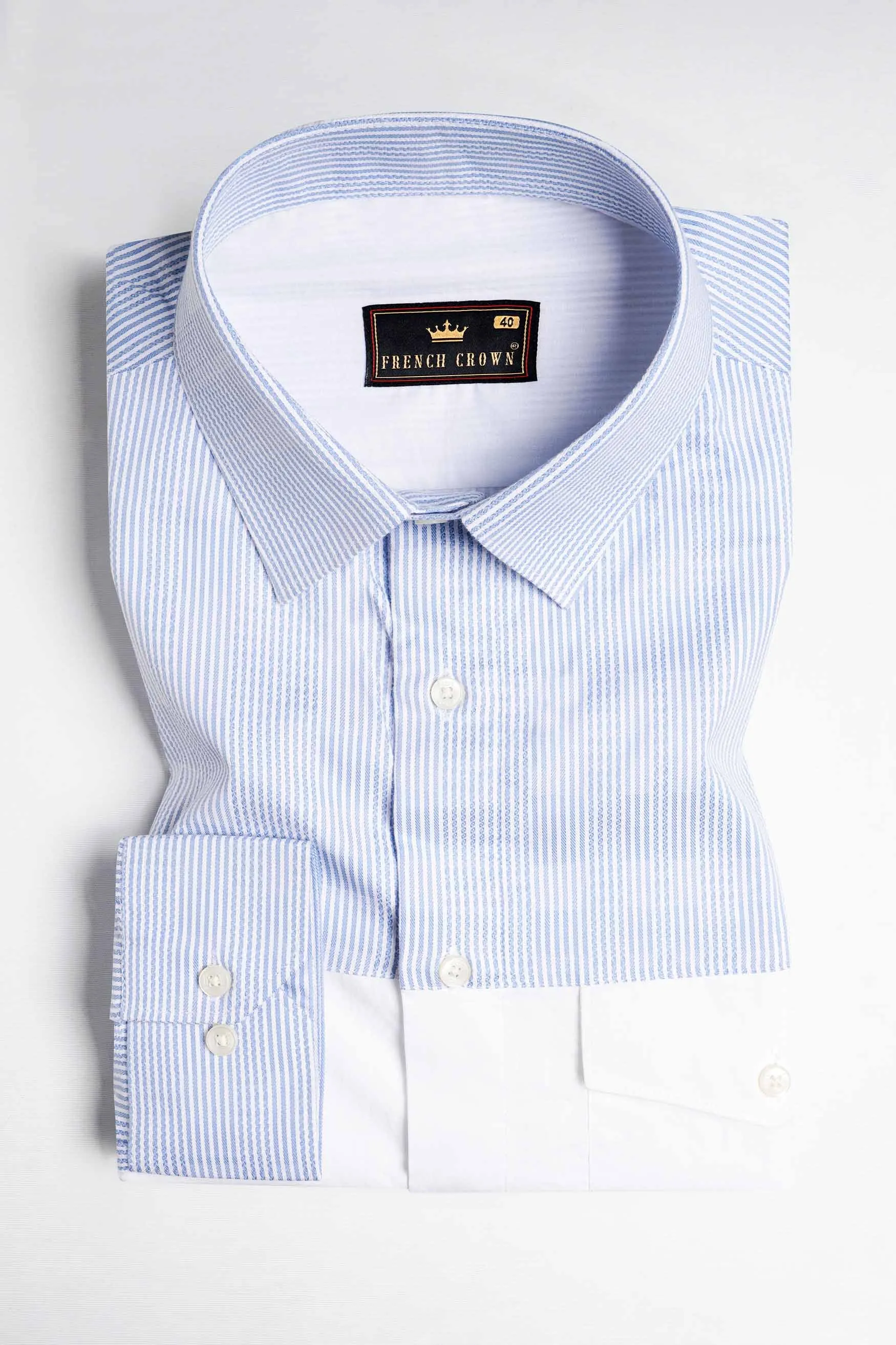 Chetwode Blue Striped and Bright White Striped Premium Cotton Designer Shirt sold by French Crown product image thumbnail 5