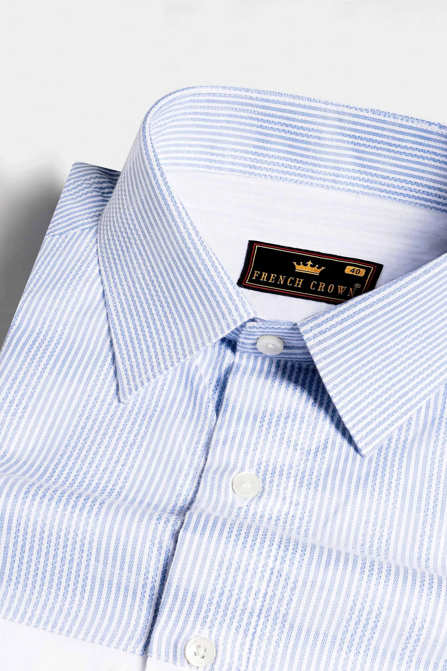 Chetwode Blue Striped and Bright White Striped Premium Cotton Designer Shirt sold by French Crown product image thumbnail 4