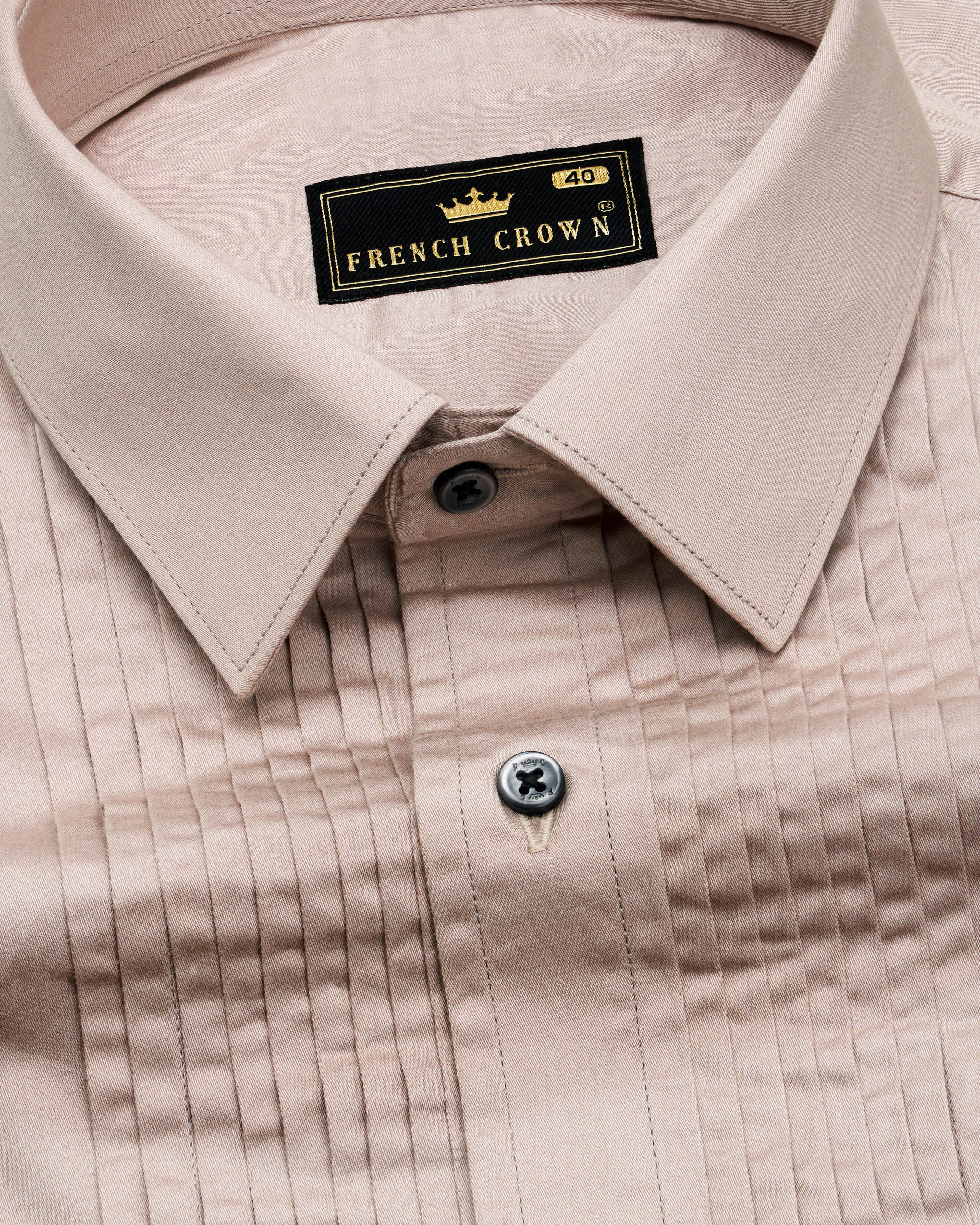 Cavern Pink Subtle Sheen Snake Pleated Super Soft Premium Cotton Tuxedo Shirt sold by French Crown product image thumbnail 4