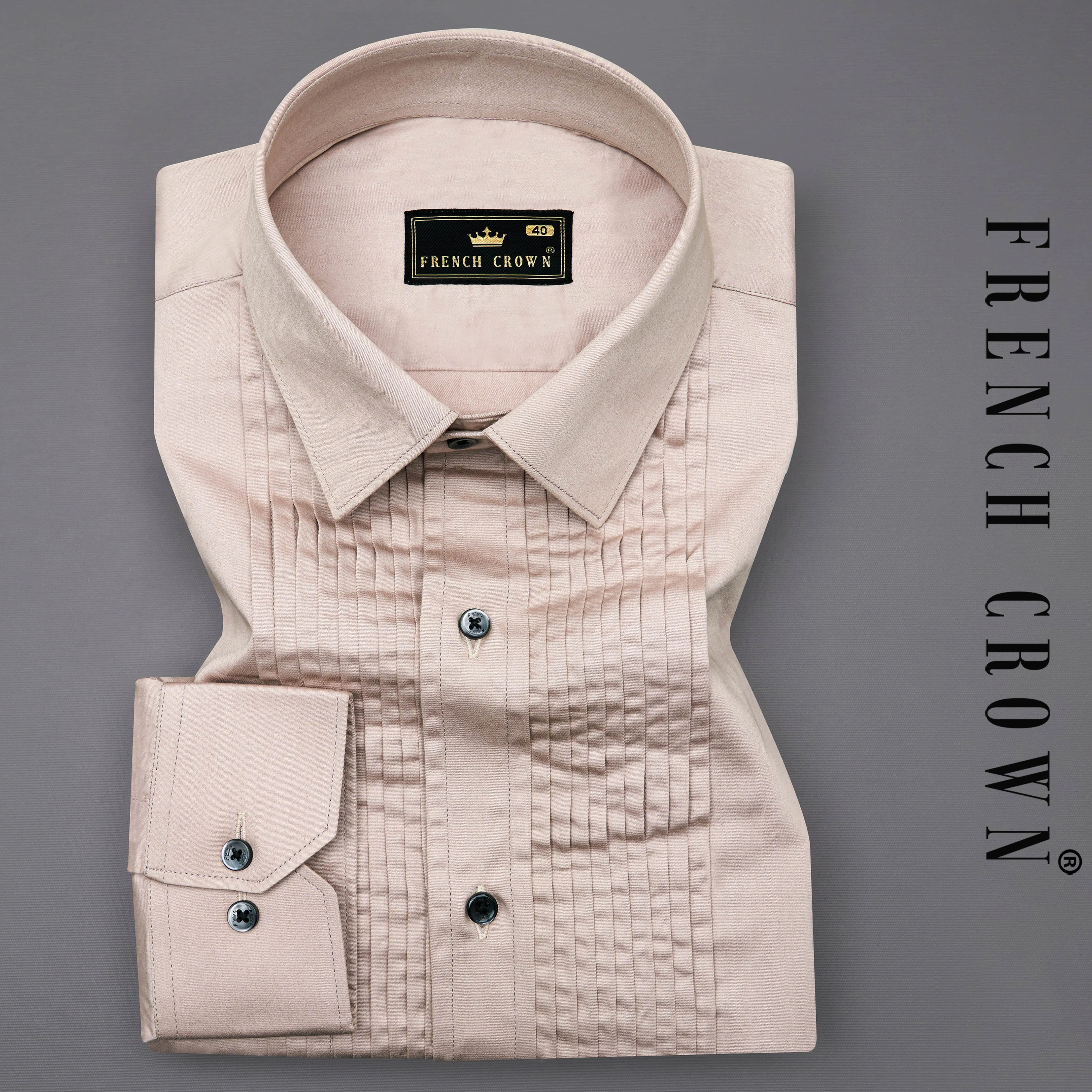 Cavern Pink Subtle Sheen Snake Pleated Super Soft Premium Cotton Tuxedo Shirt sold by French Crown