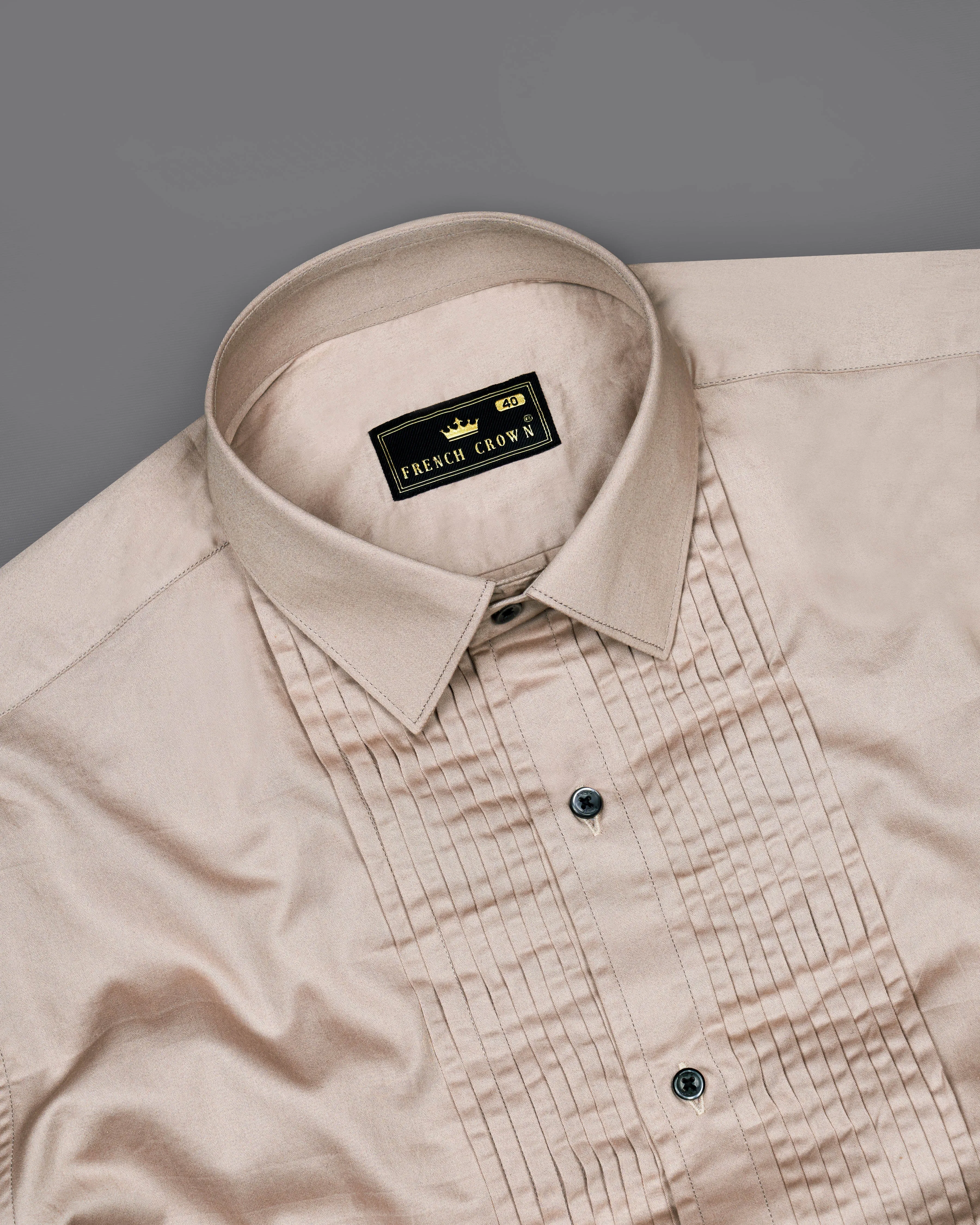 Cavern Pink Subtle Sheen Snake Pleated Super Soft Premium Cotton Tuxedo Shirt sold by French Crown product image thumbnail 5