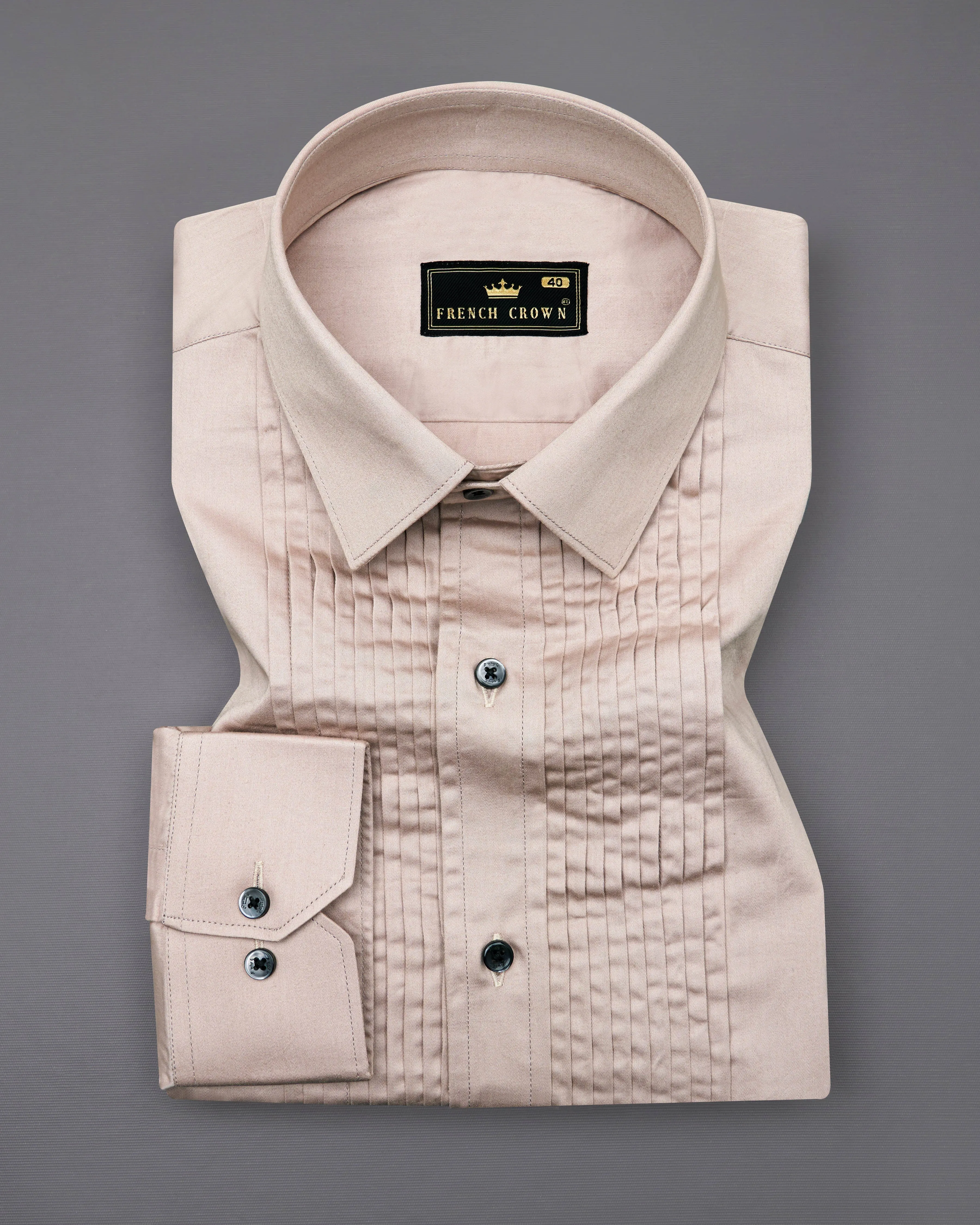 Cavern Pink Subtle Sheen Snake Pleated Super Soft Premium Cotton Tuxedo Shirt sold by French Crown product image thumbnail 2