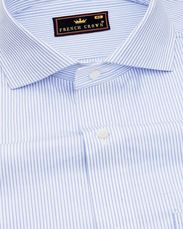 Bright White with Casper Blue Striped Premium Cotton Shirt sold by French Crown