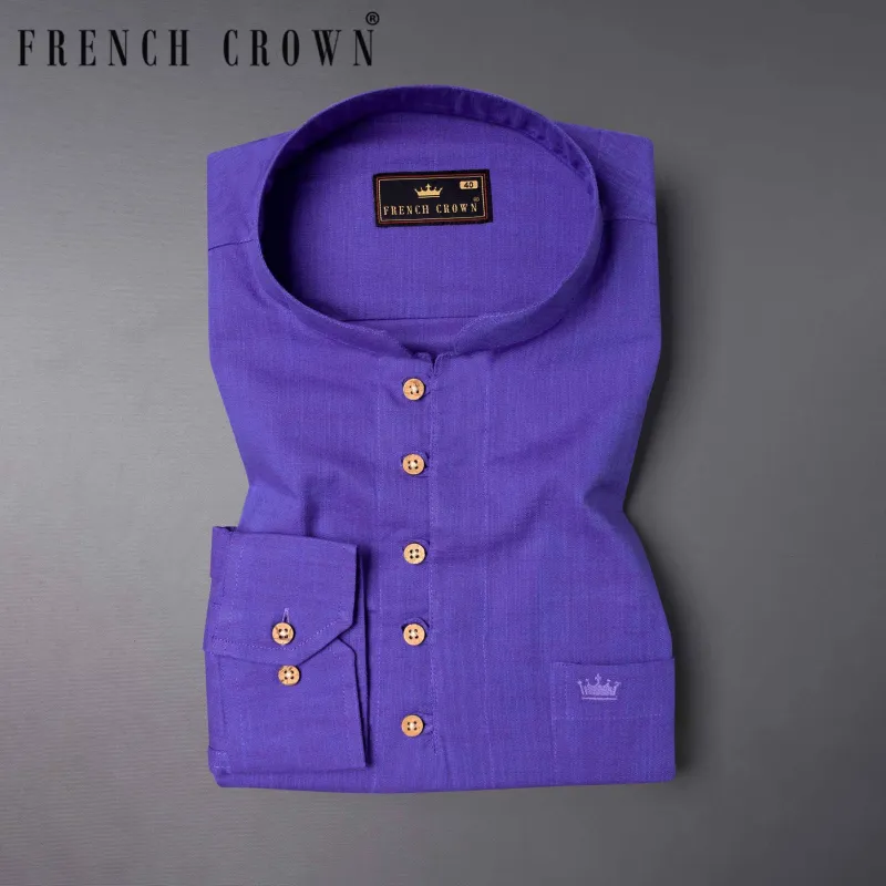 Windsor Blue Chambray Textured Premium Cotton Kurta Shirt sold by French Crown