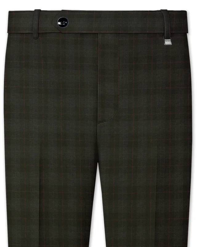 Viricheck-Birch Green Windowpane Wool Rich Stretchable Waistband Pant sold by French Crown