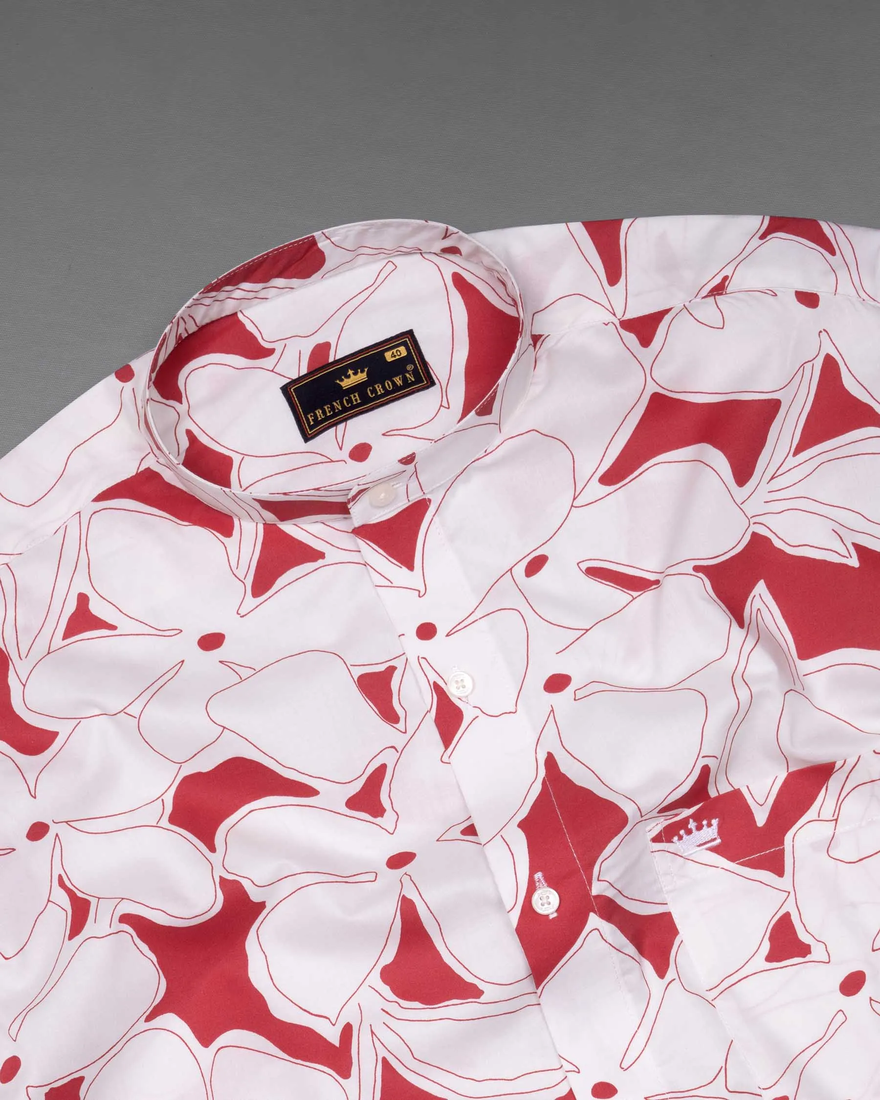 off White with red Quirky flowers Printed Premium Cotton Shirt sold by French Crown product image thumbnail 5