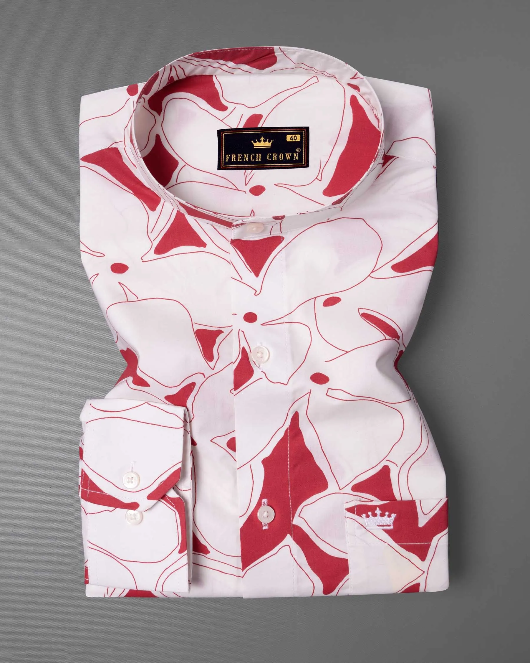 off White with red Quirky flowers Printed Premium Cotton Shirt sold by French Crown product image thumbnail 2